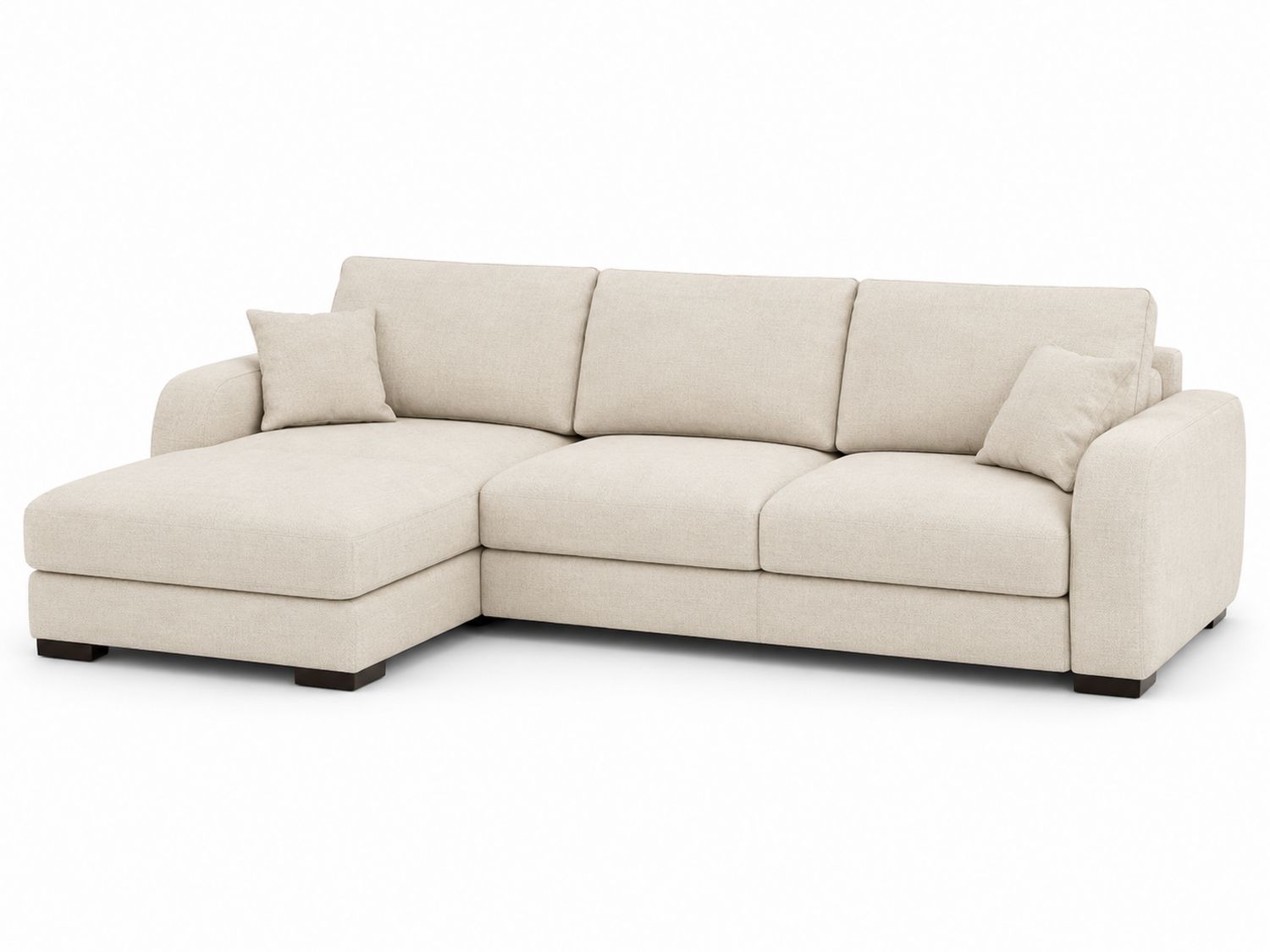 Divano Angolare in Tessuto Poliestere Beige con Cuscini
