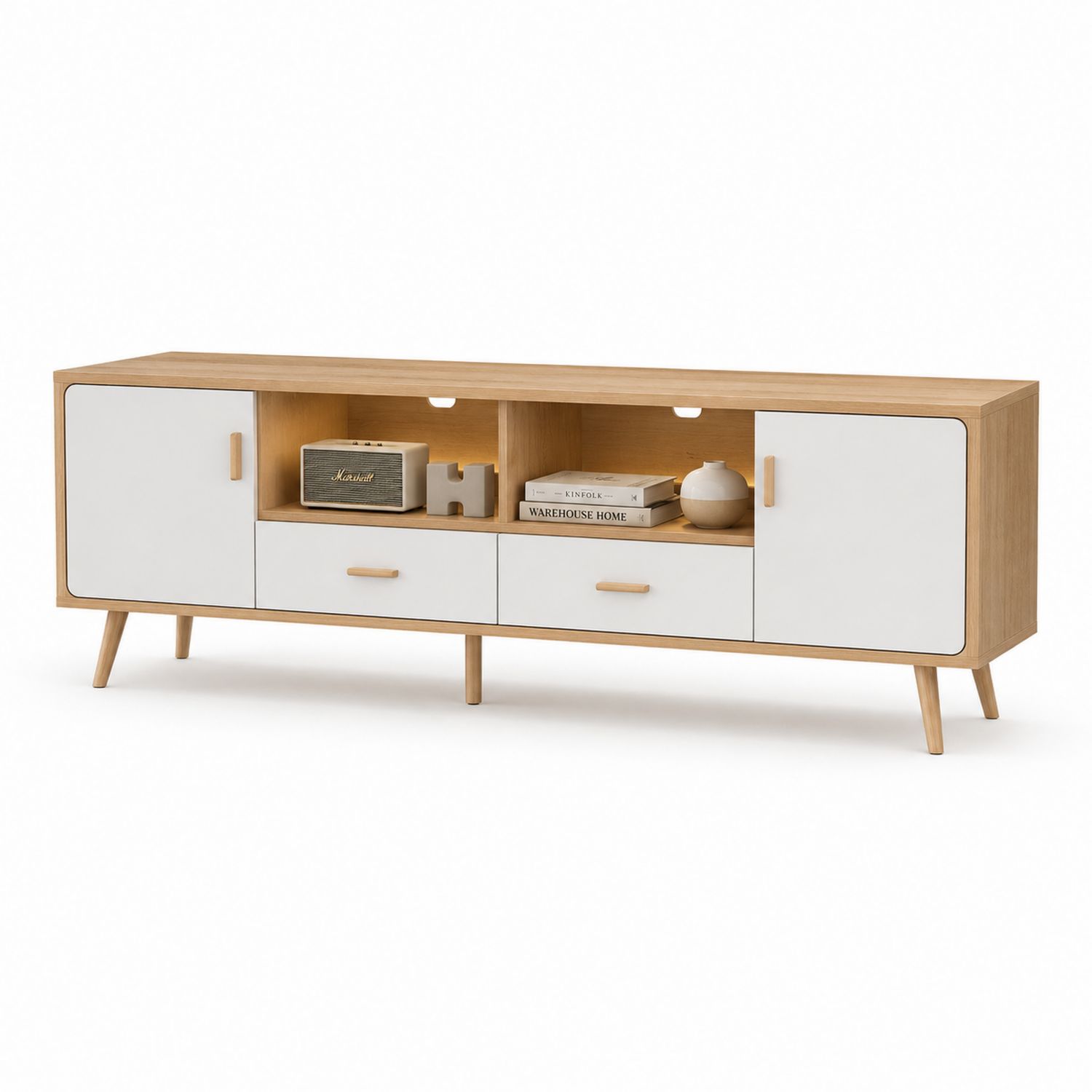 Mobile TV in legno e MDF bianco 150x40x55cm