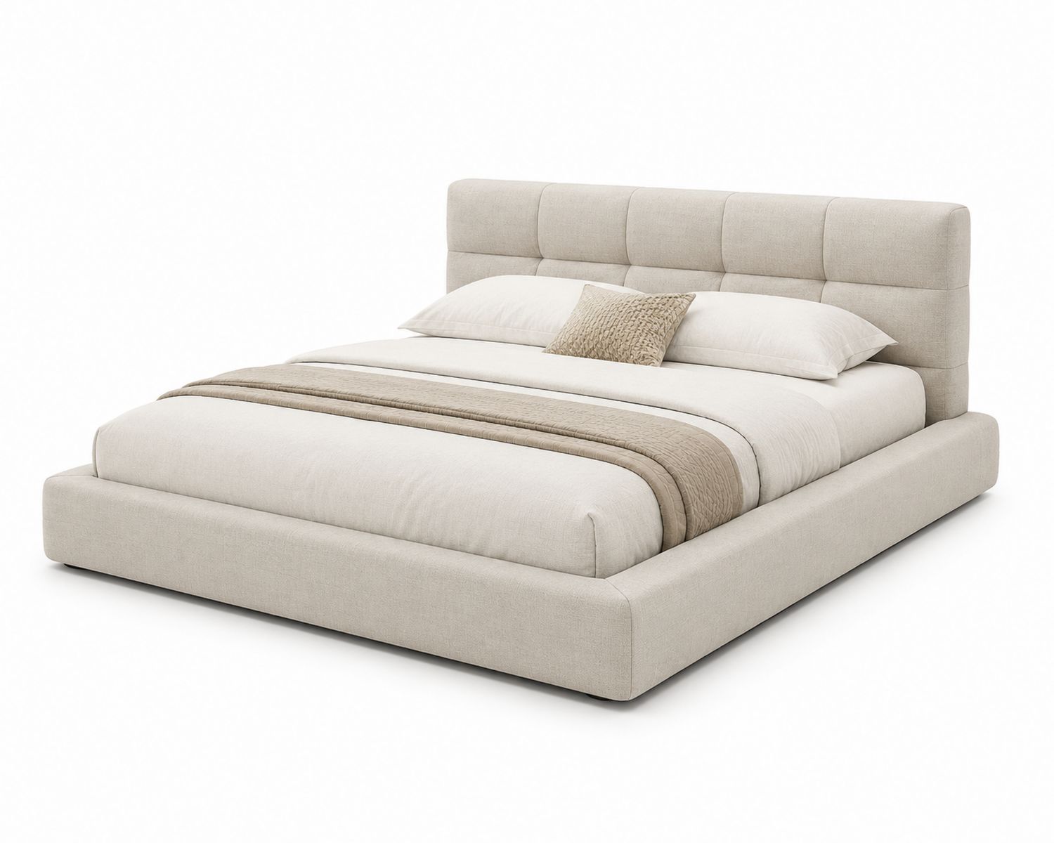 Letto matrimoniale in legno e tessuto beige 200x180 cm