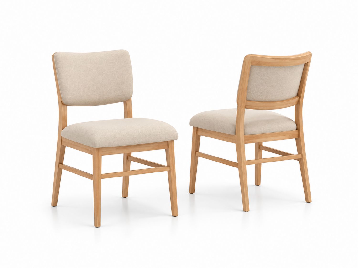 Set di 2 Sedie da Pranzo in Legno e Tessuto Beige