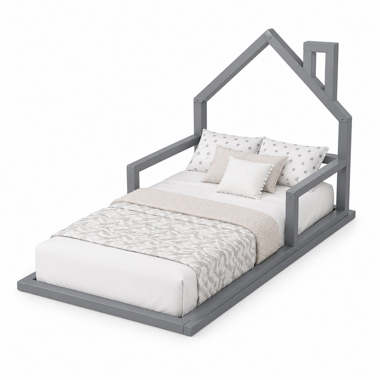 Letto per Bambini in Legno Forma Casetta Grigio 200x90 cm