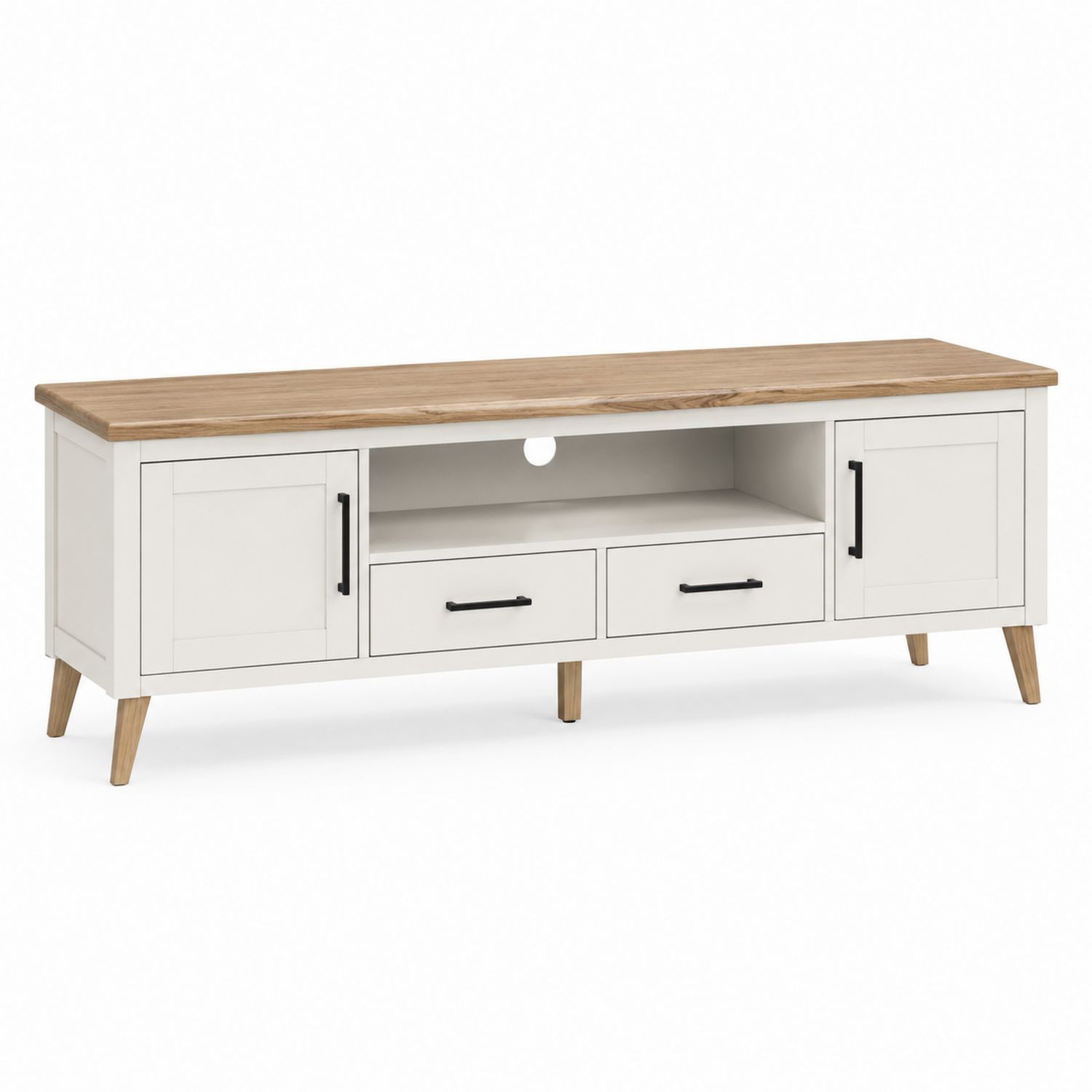 Mobile TV in MDF con piano effetto rovere e ante bianche