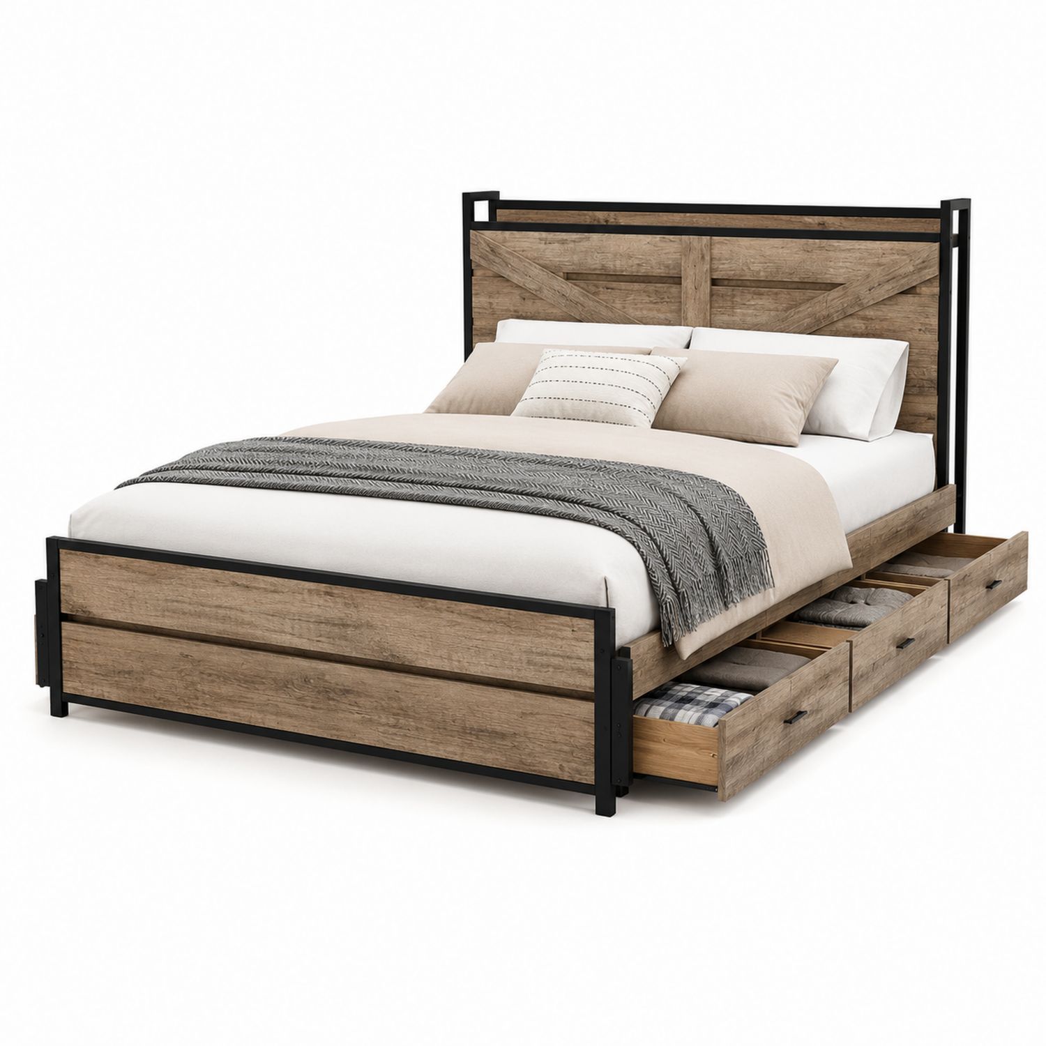 Letto Matrimoniale in Legno e Metallo con Cassetti 200x160 cm