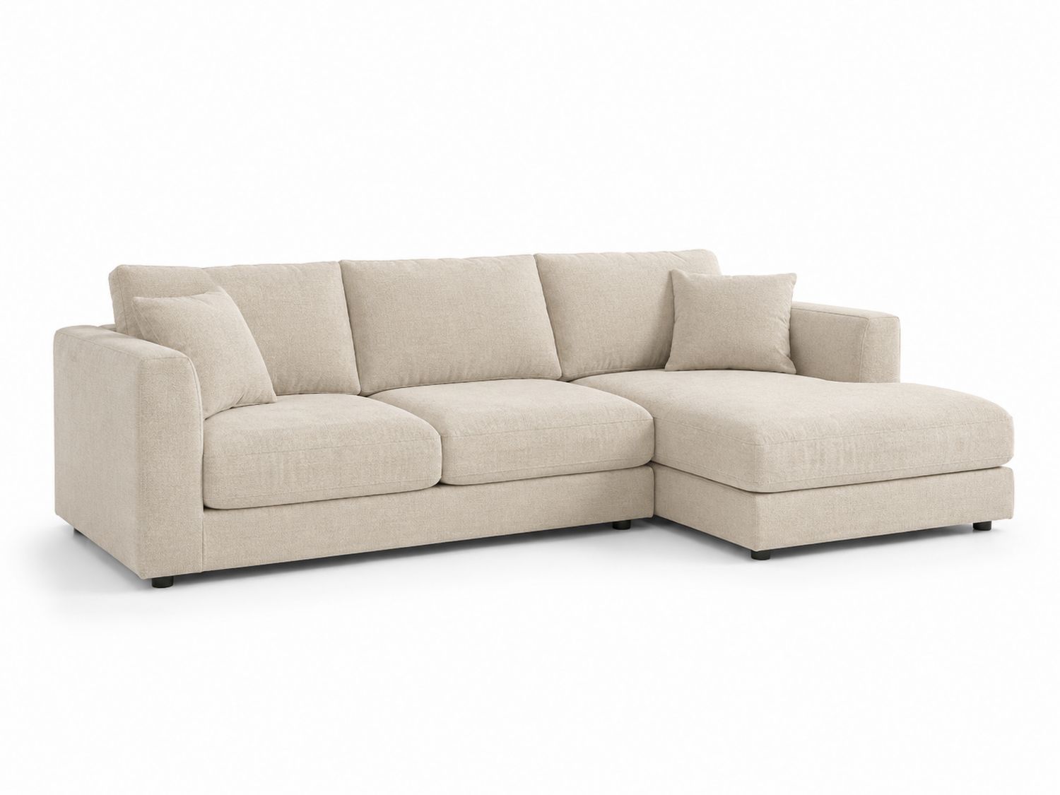 Divano angolare in tessuto di poliestere beige con chaise longue