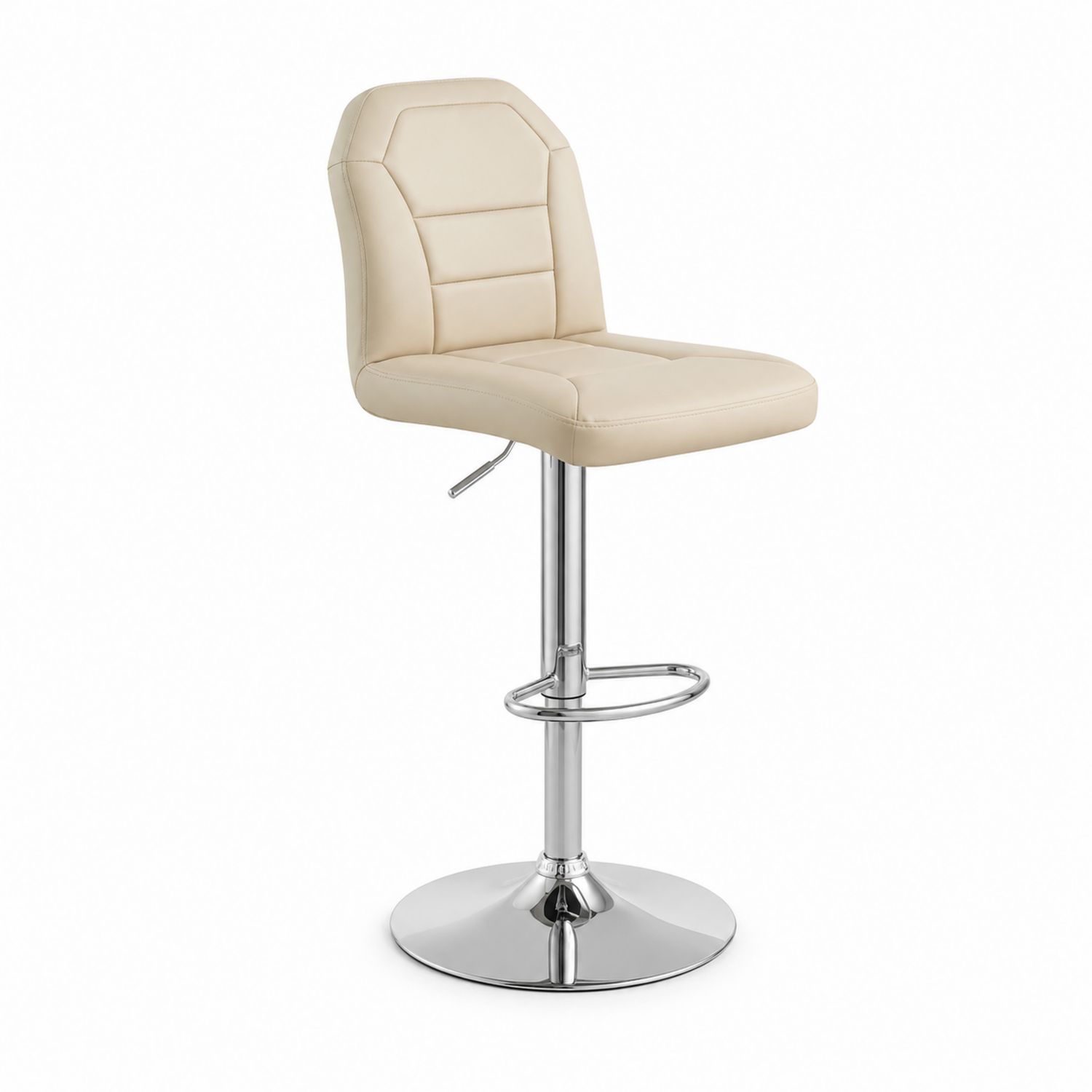 Sgabello Bar in Ecopelle Beige con Base in Metallo Cromato