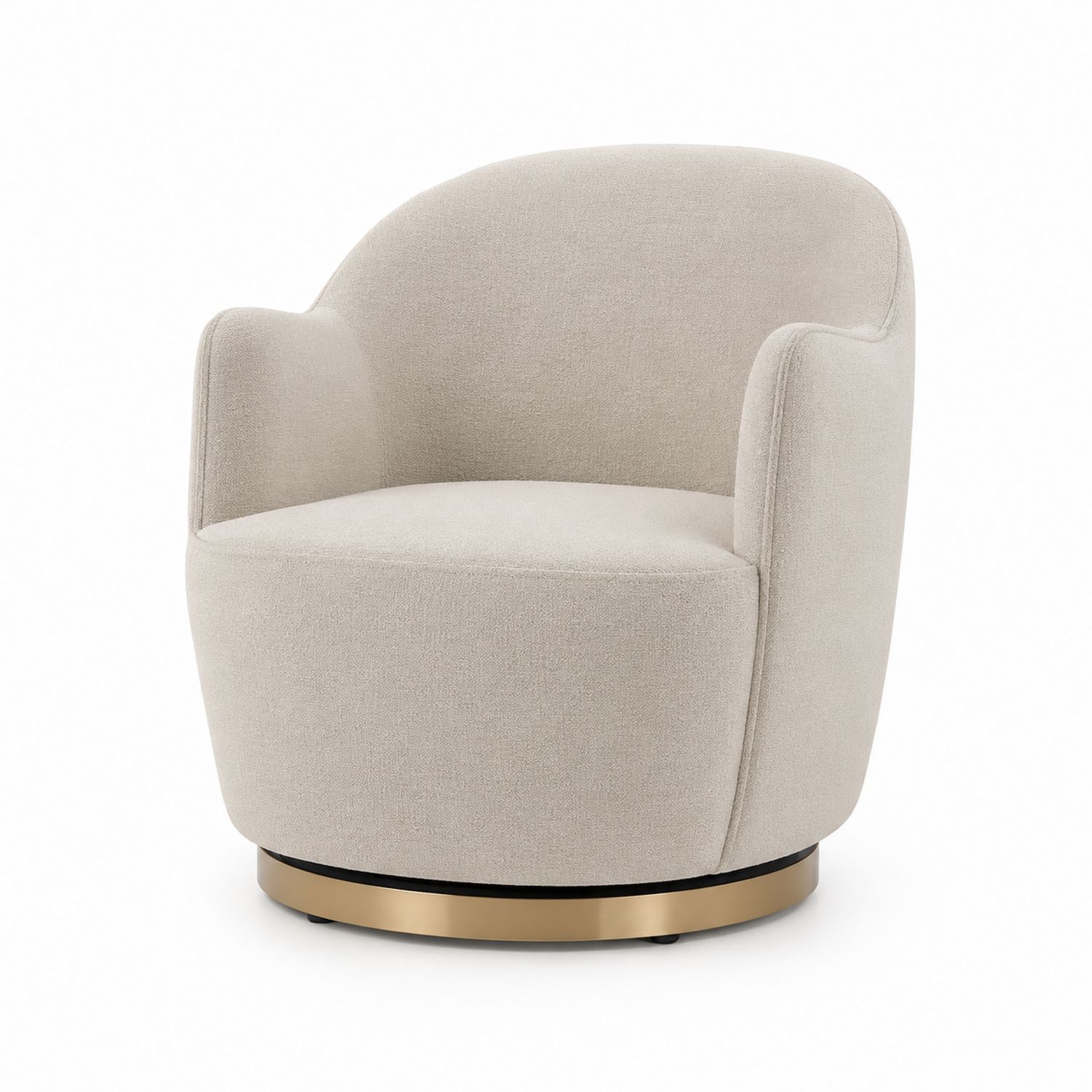 Poltrona girevole in tessuto bouclé con base in metallo