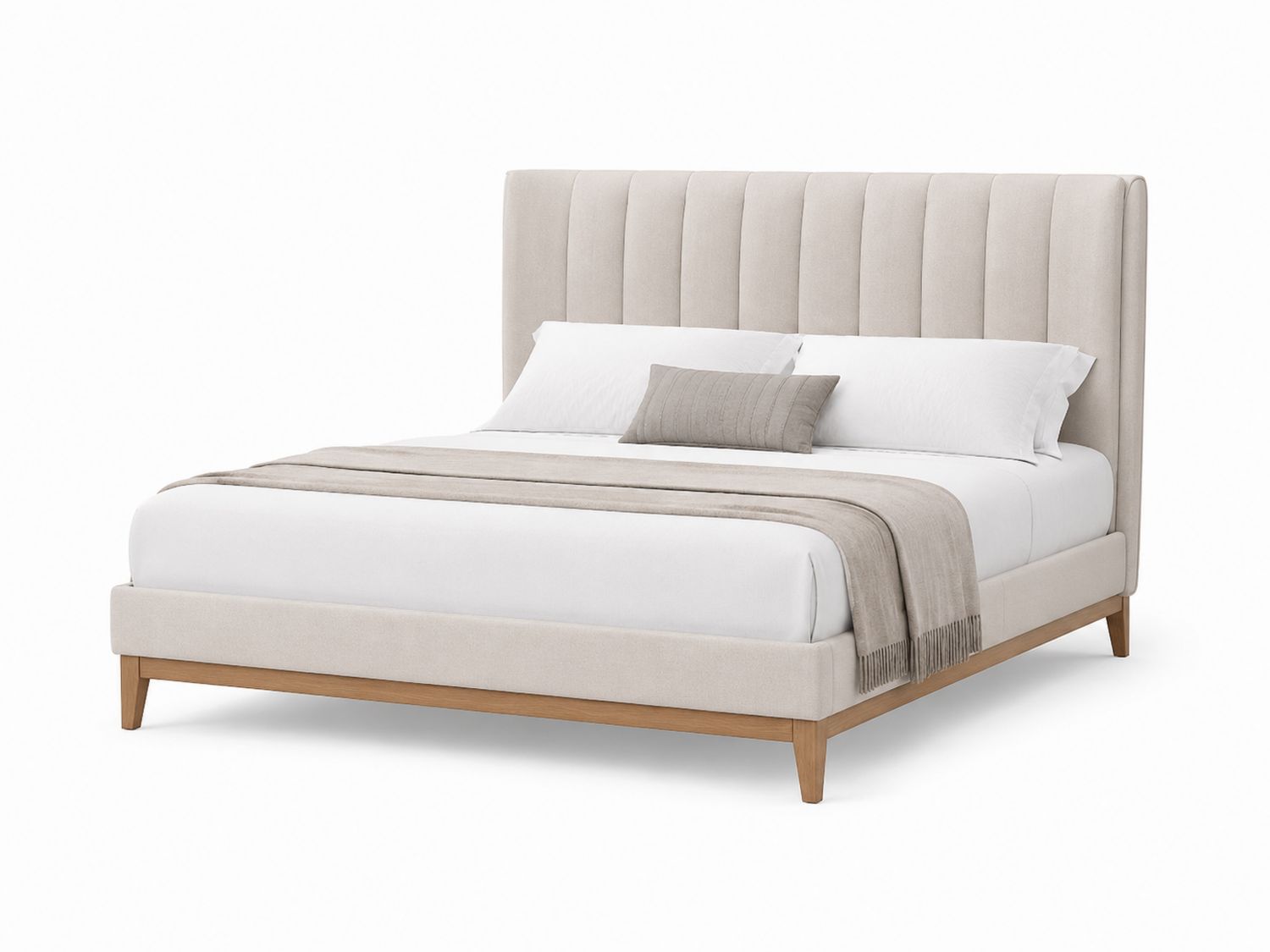 Letto in Legno e Tessuto Beige con Testiera Imbottita 200x160 cm