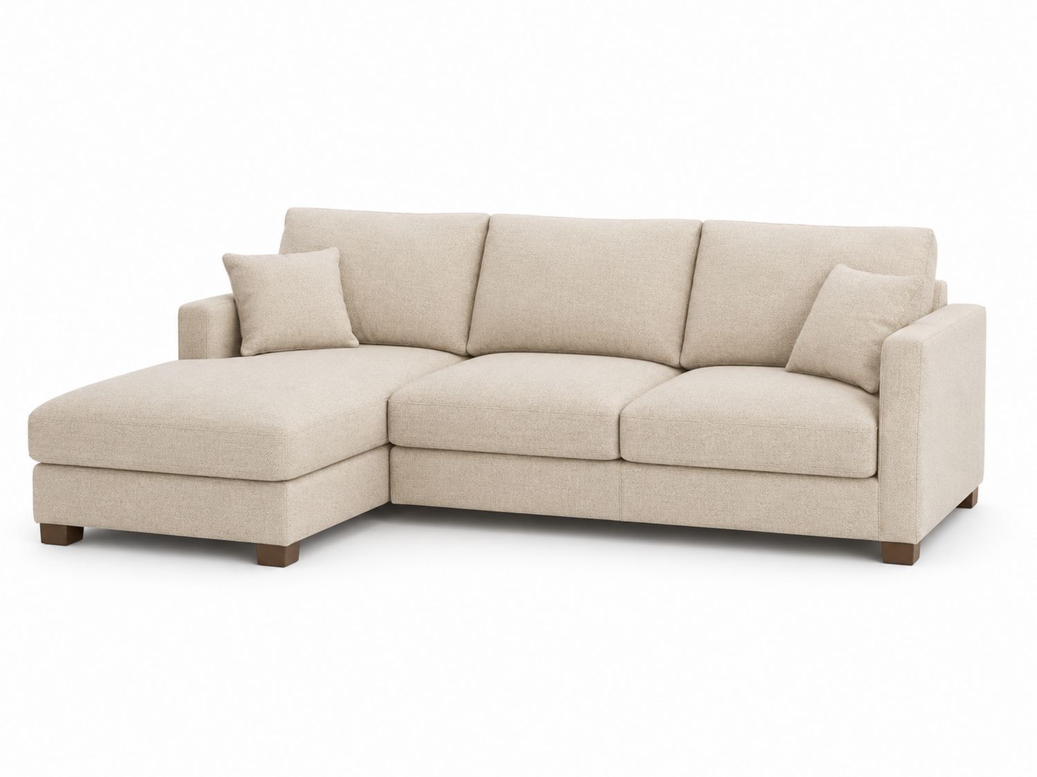 Divano angolare beige in tessuto con chaise longue
