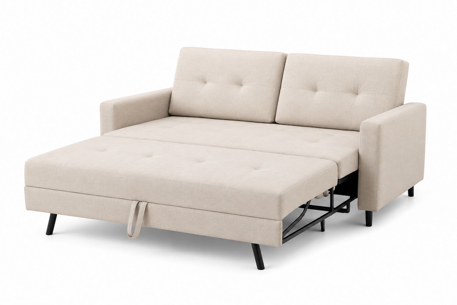 Divano Letto in Tessuto Beige con Struttura in Metallo
