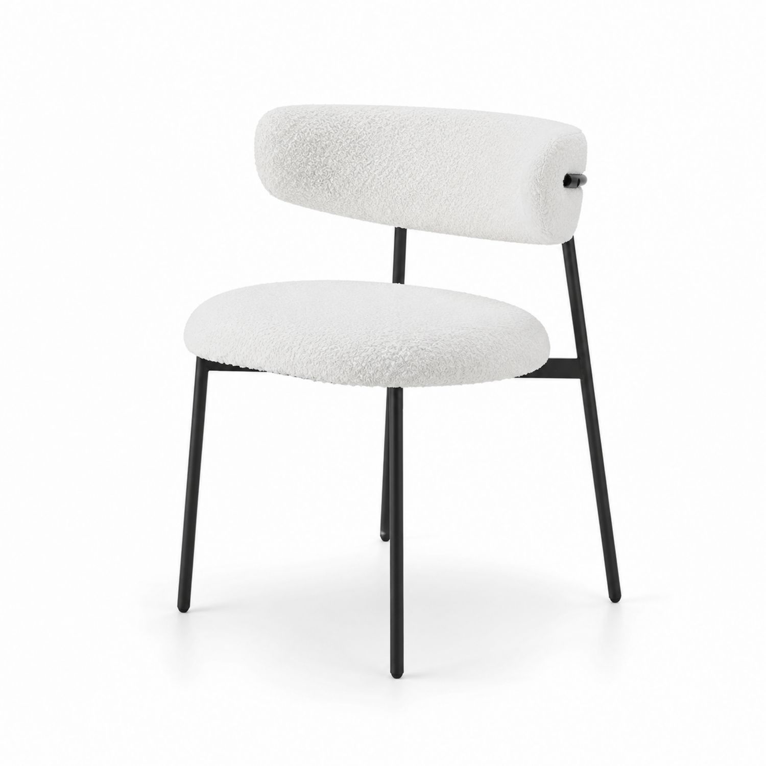 Sedia in tessuto bouclé bianco e metallo nero