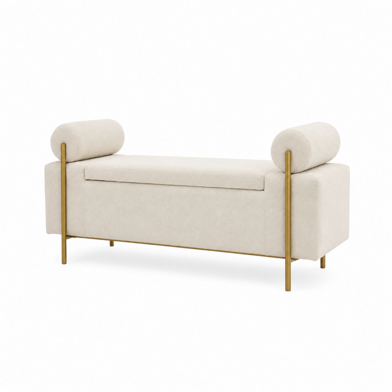 Panca in metallo e tessuto beige