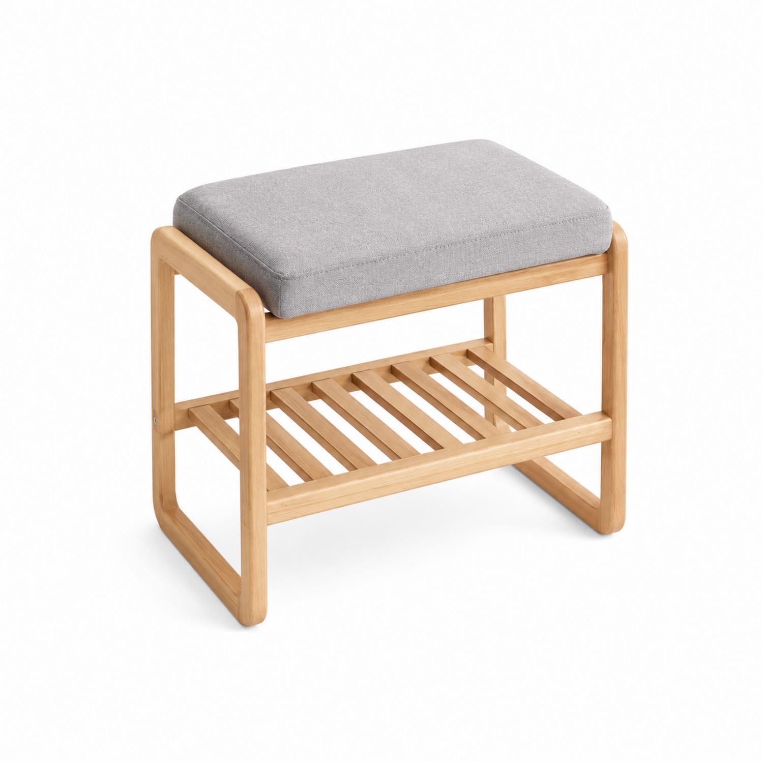 Panca in Legno di Bambù con Cuscino in Tessuto Grigio