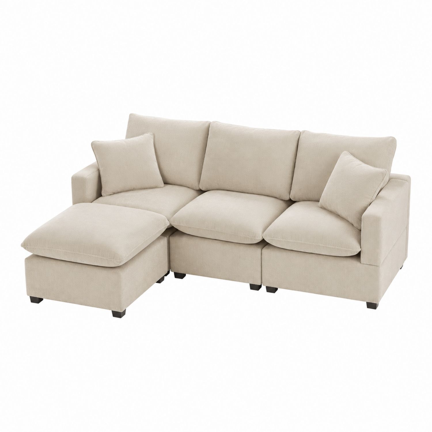 Divano angolare in tessuto e legno Beige
