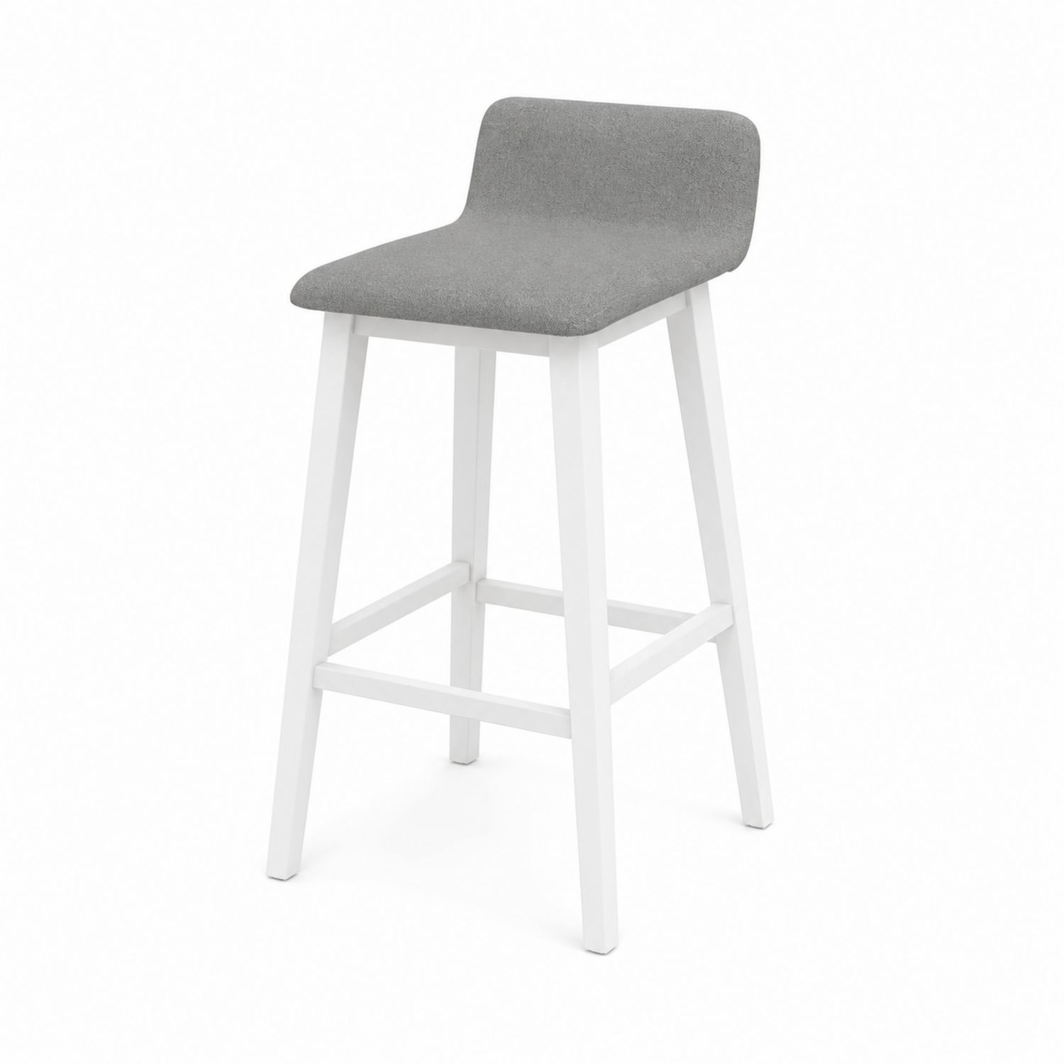 Sgabello in tessuto poliestere grigio con struttura in legno di faggio bianco
