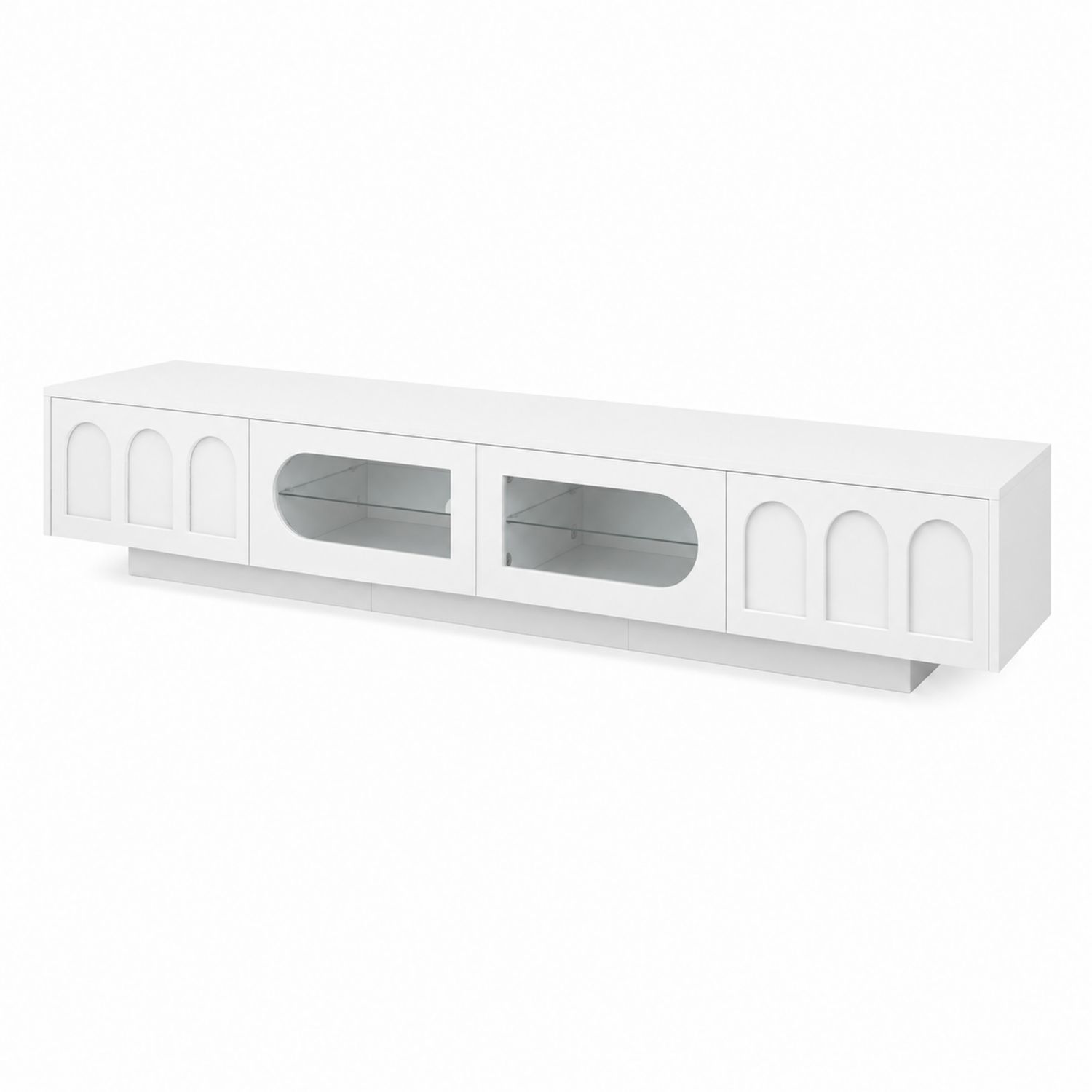 Mobile TV in MDF con ante in vetro temperato bianco