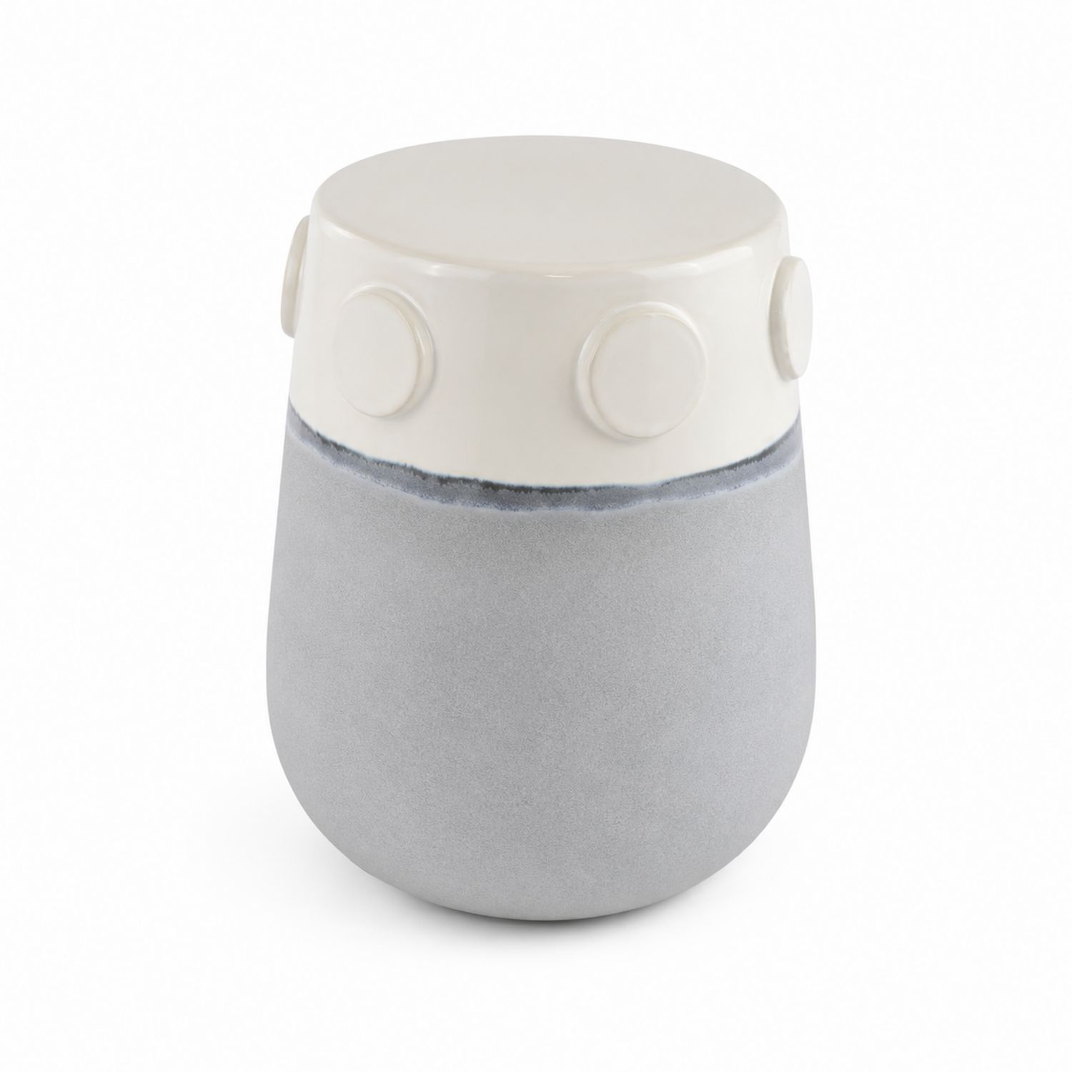 Tavolino da Giardino in Ceramica Smaltata e Cemento Bianco/Grigio