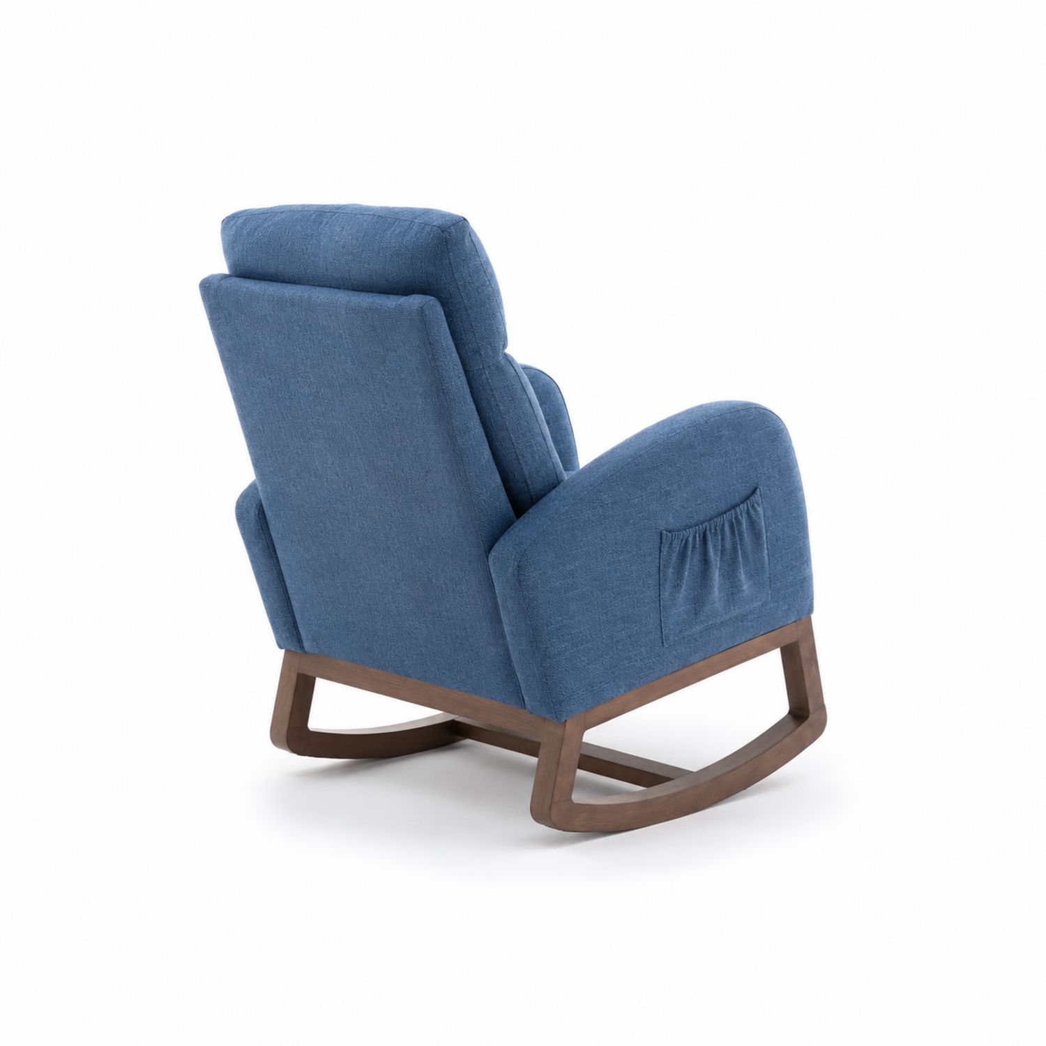 Poltrona a Dondolo in Tessuto Blu con Struttura in Legno