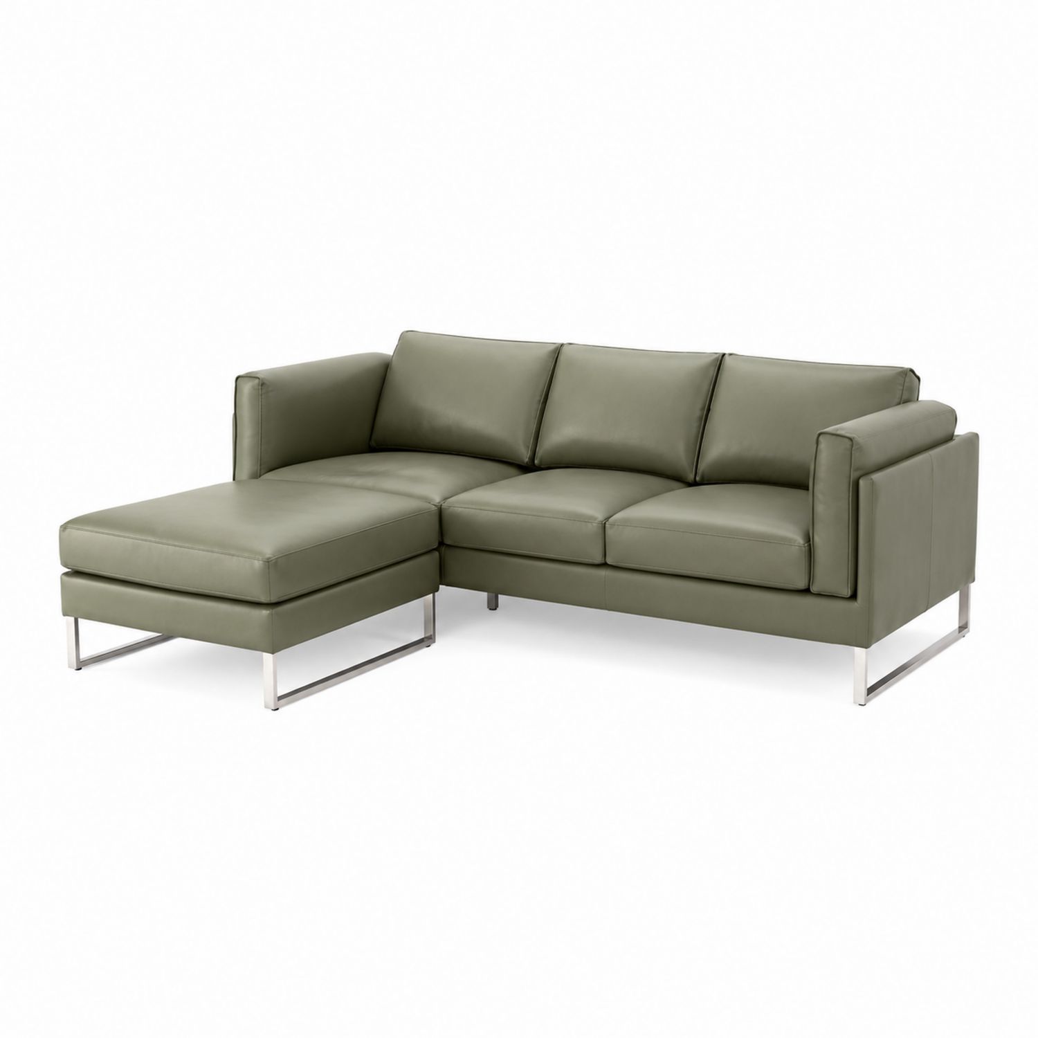 Divano angolare in pelle con chaise longue, acciaio inossidabile, Verde