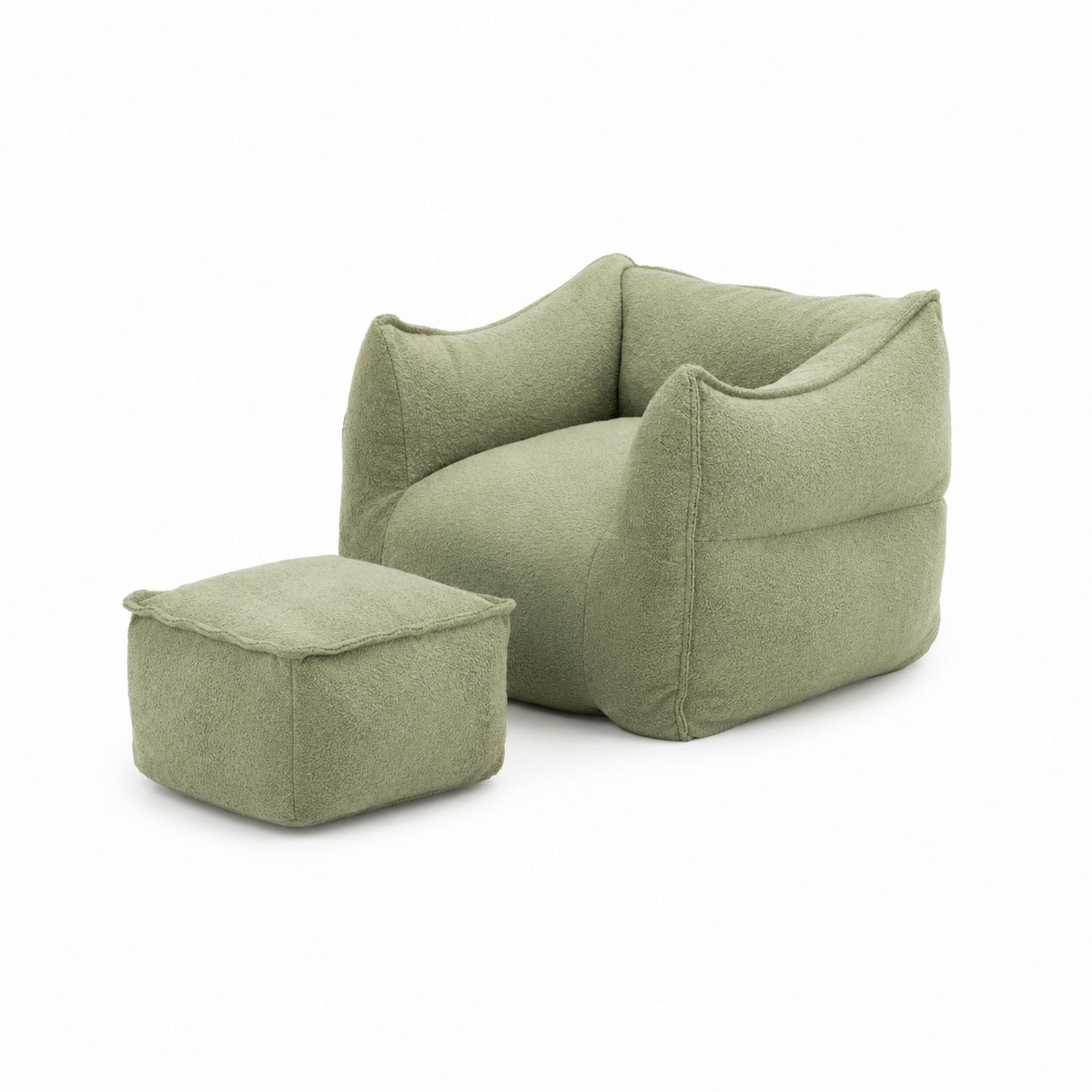 Poltrona con Poggiapiedi in Tessuto Bouclé Verde