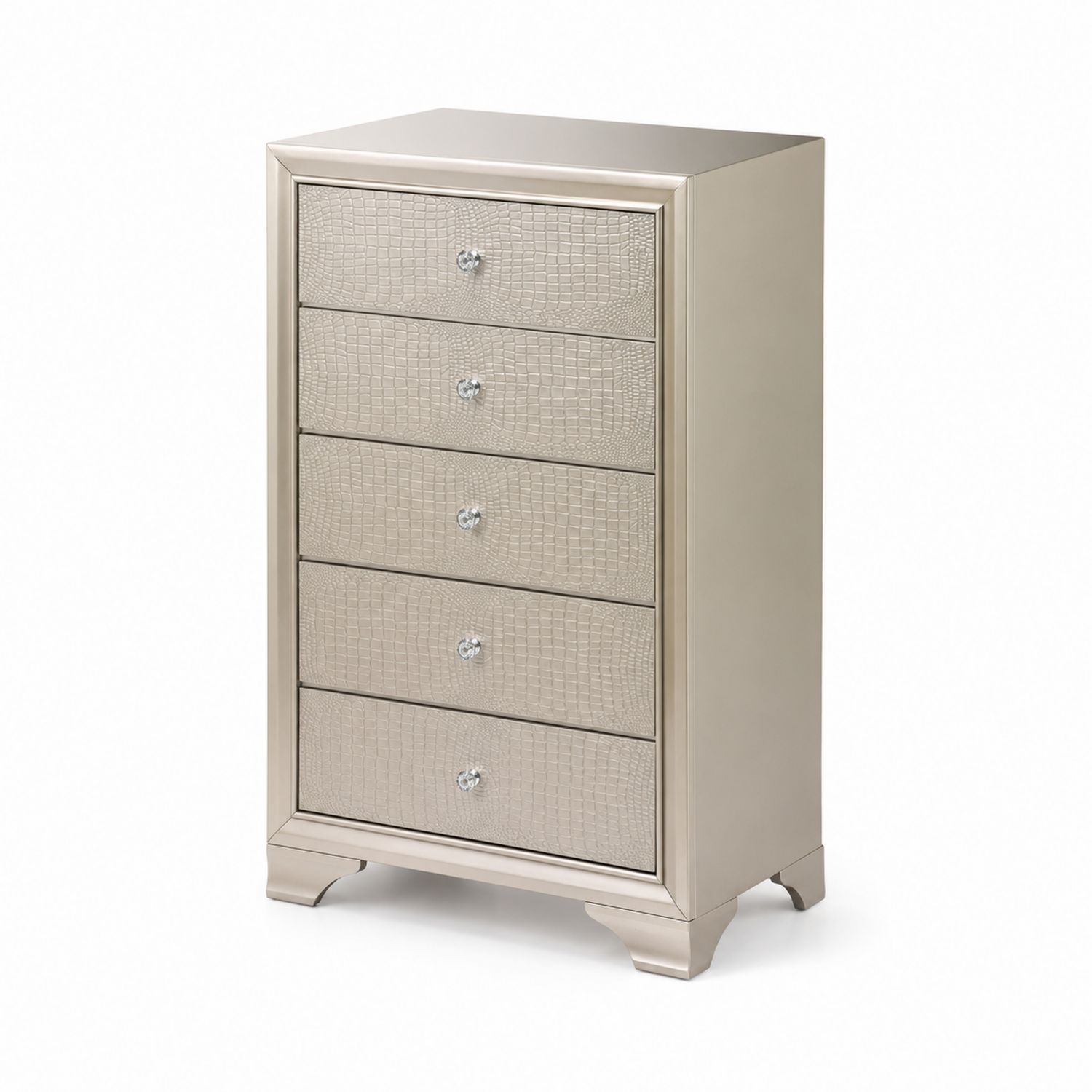 Cassettiera a 5 cassetti in legno e similpelle beige