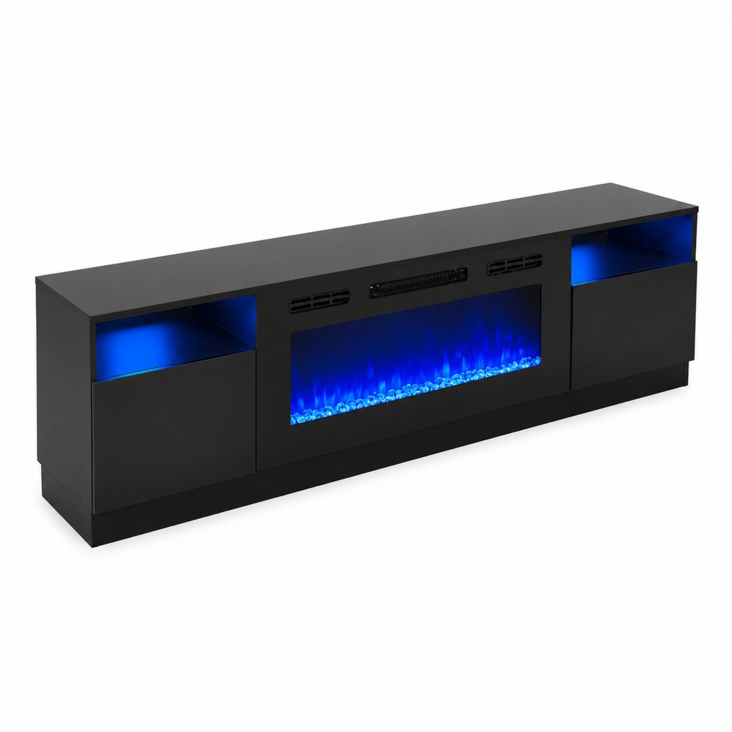 Mobile TV con Caminetto Elettrico LED in MDF Nero