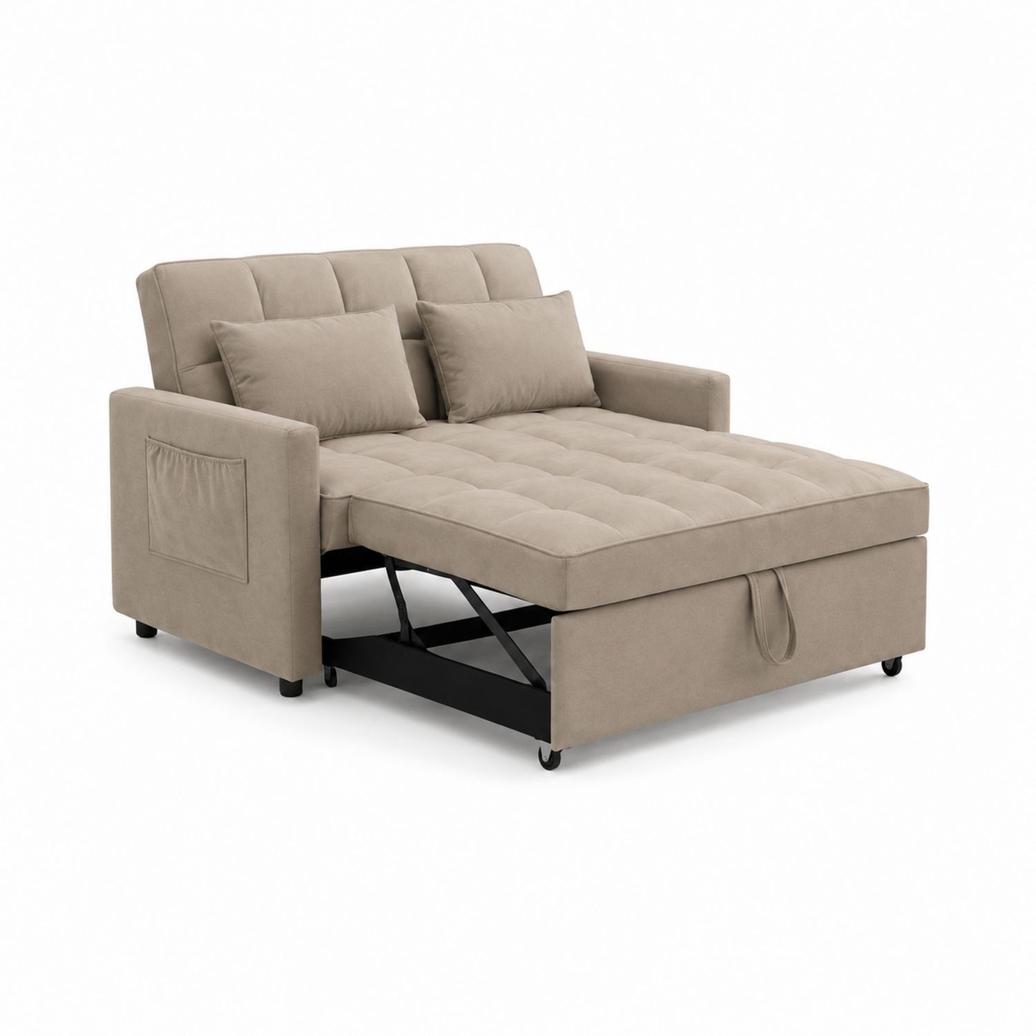 Divano letto a due posti in tessuto Beige