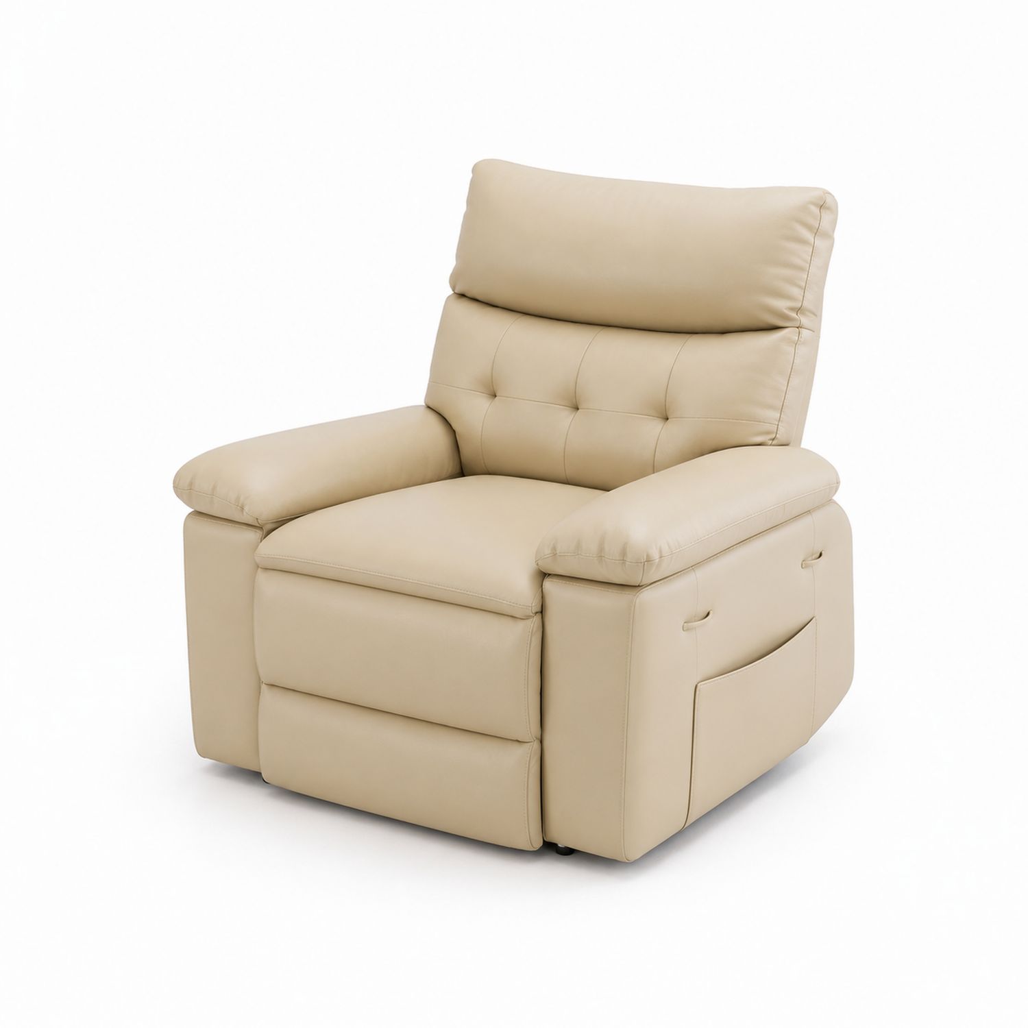 Poltrona reclinabile in pelle sintetica beige con struttura in metallo