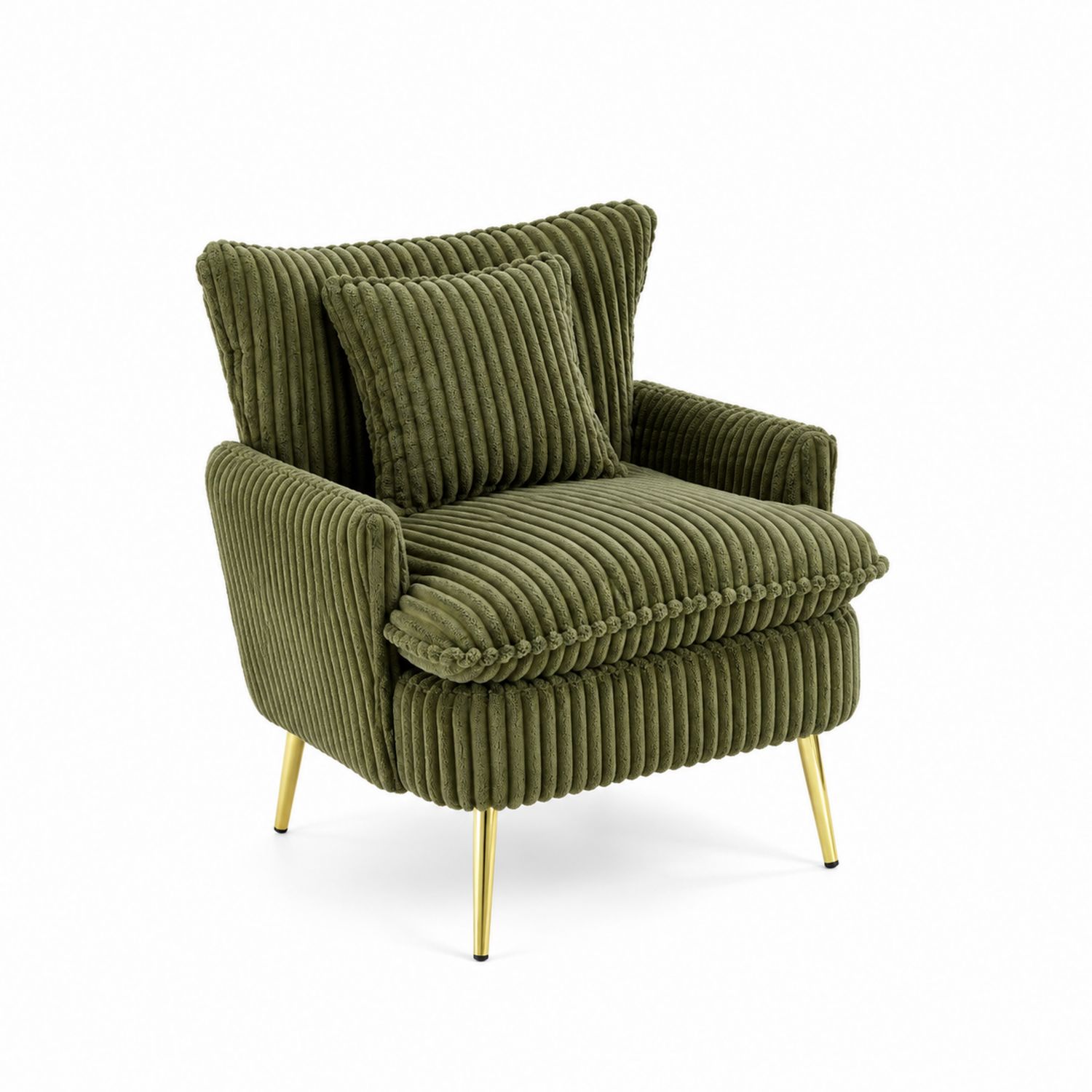 Poltrona in velluto a coste con gambe in metallo oro