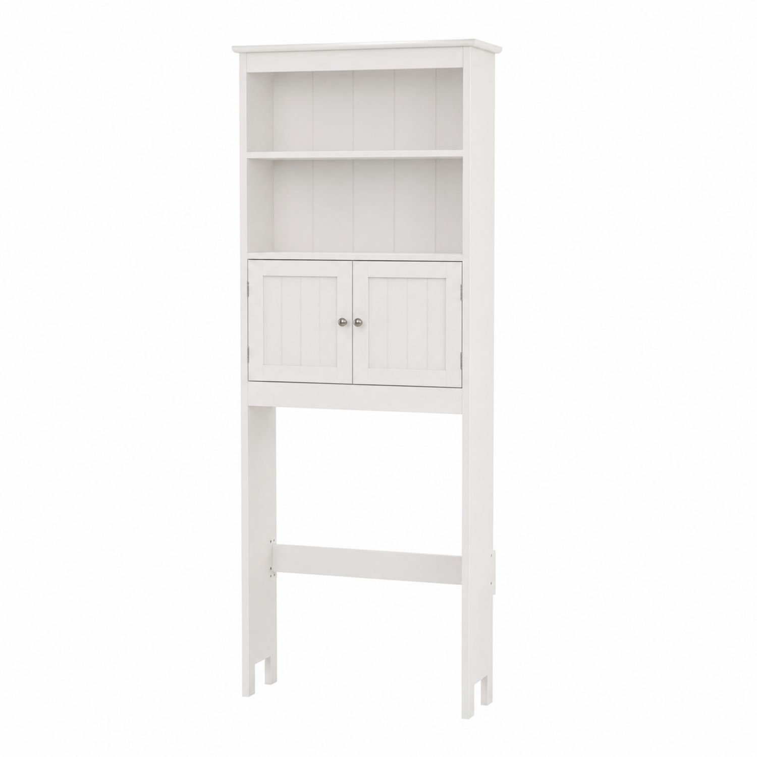 Armadio Bagno in Legno Bianco con Scaffali e Ante