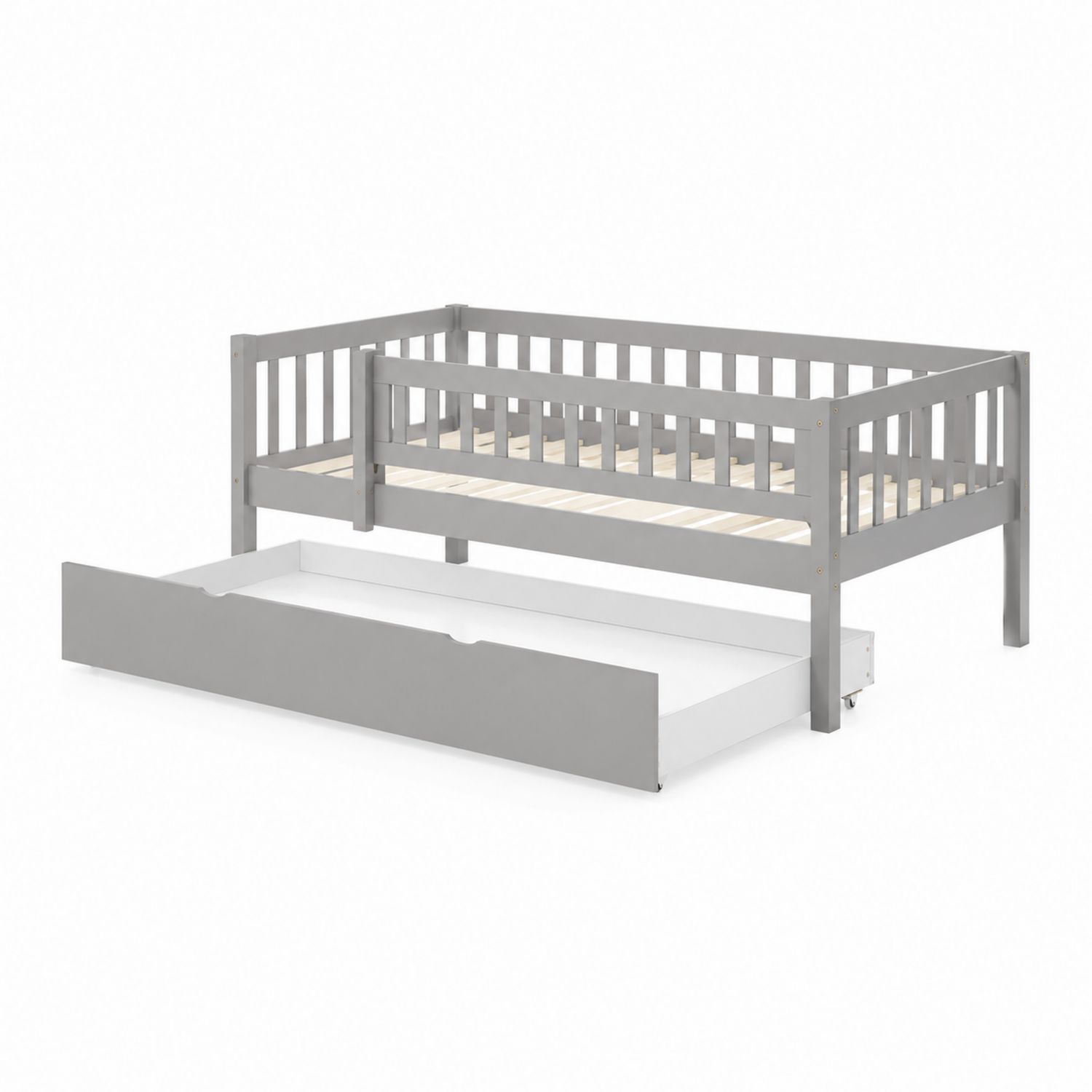 Letto in legno di pino con barriera e cassetto 200x90 cm Grigio
