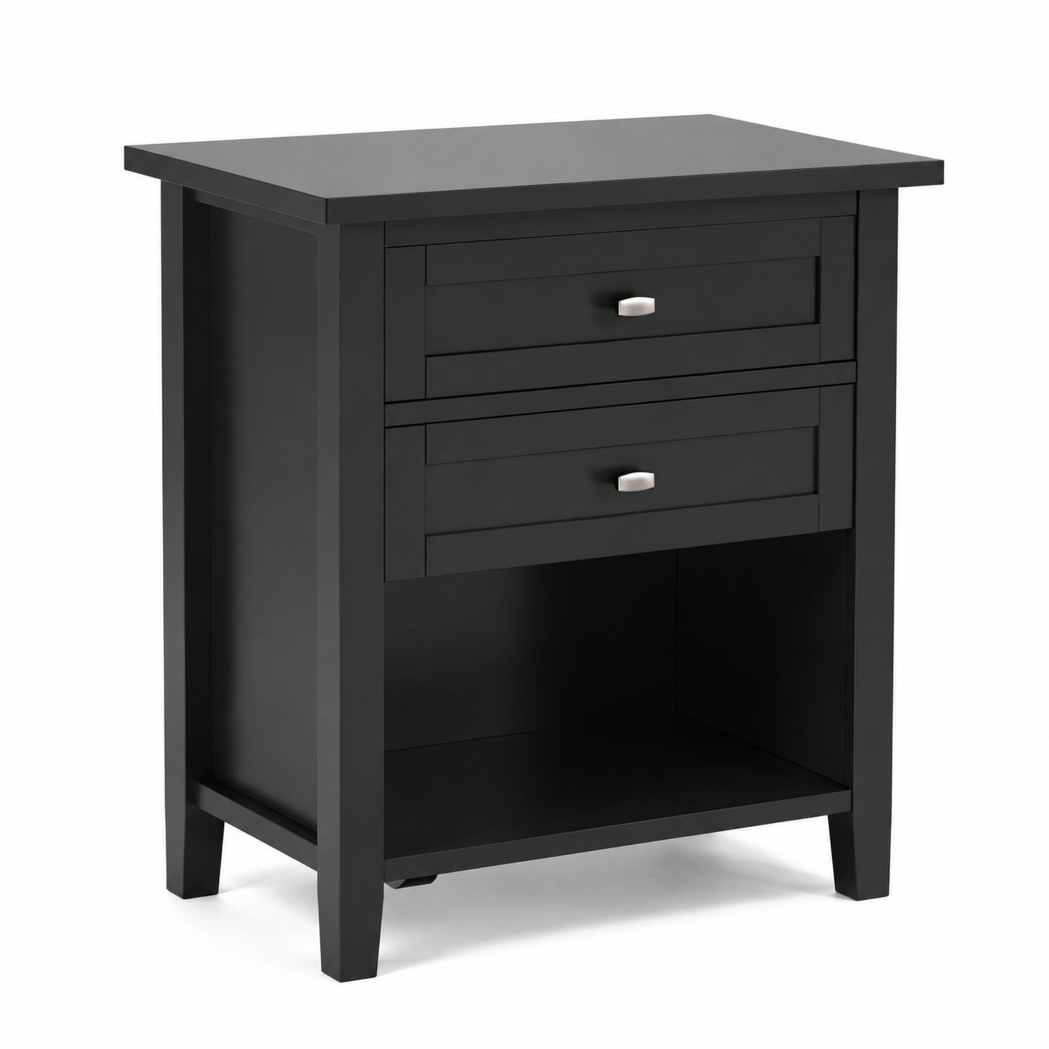 Comodino in Legno MDF Verniciato Nero con 2 Cassetti