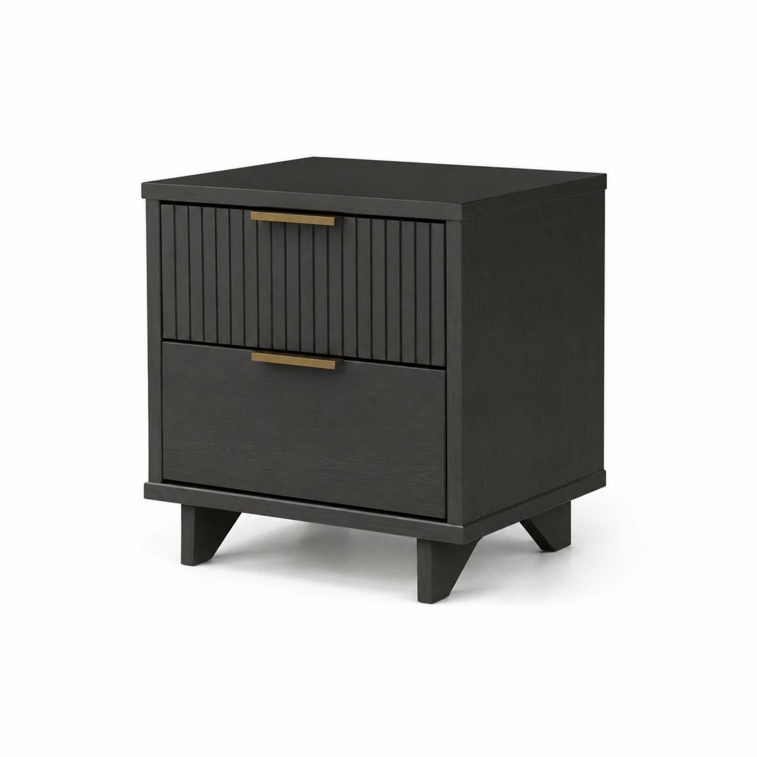 Comodino in Legno Nero con Cassetti e Maniglie in Ottone