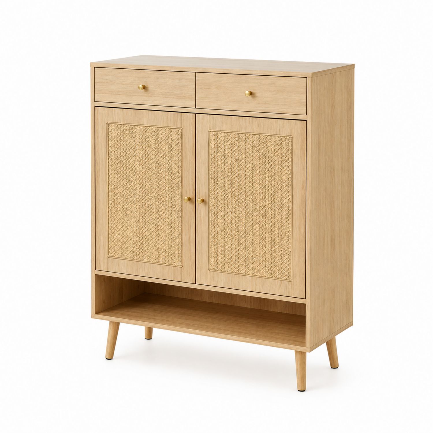 Scarpiera in Legno e Rattan Naturale con 2 Ante