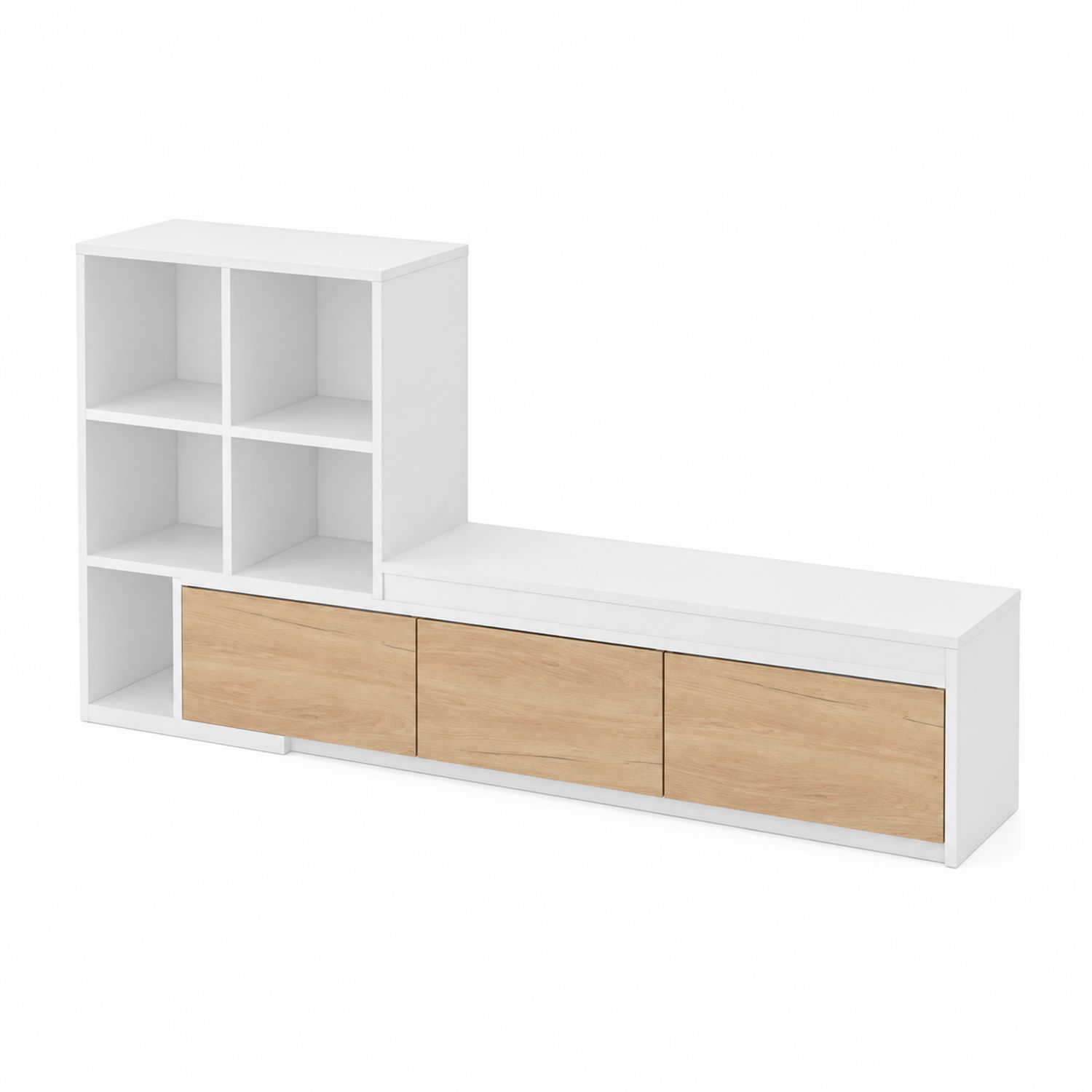 Mobile porta TV in Legno e MDF Bianco con Cassetti in Rovere