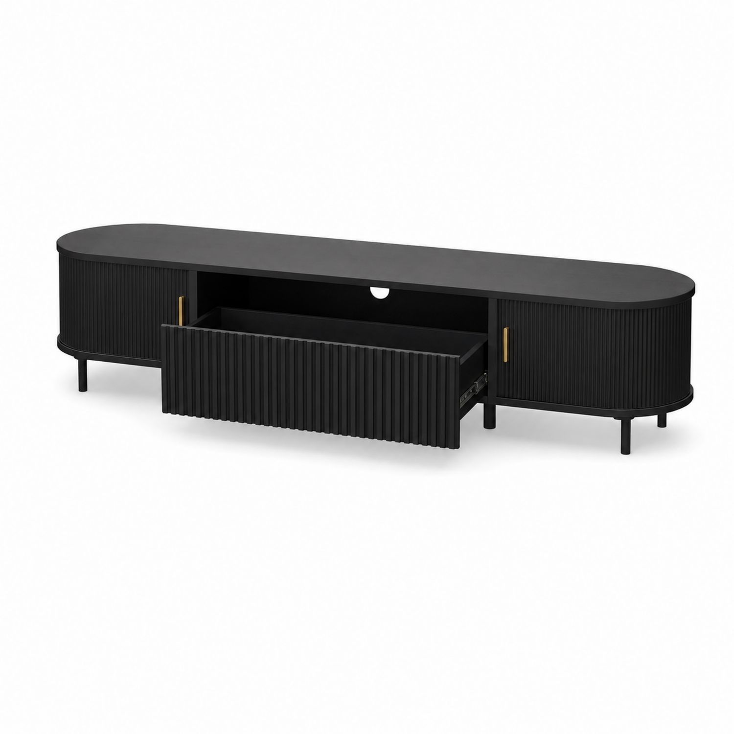 Mobile TV in MDF Nero con Cassetto e Porte Arrotondate