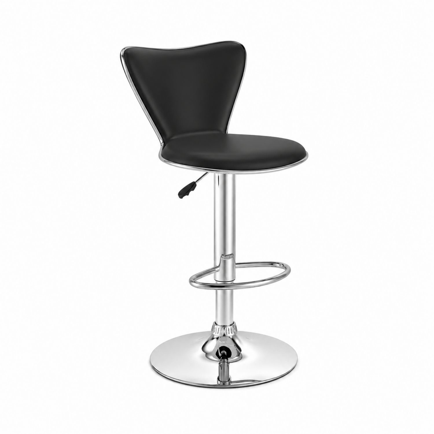 Sgabello da bar in pelle PU nero e metallo cromato