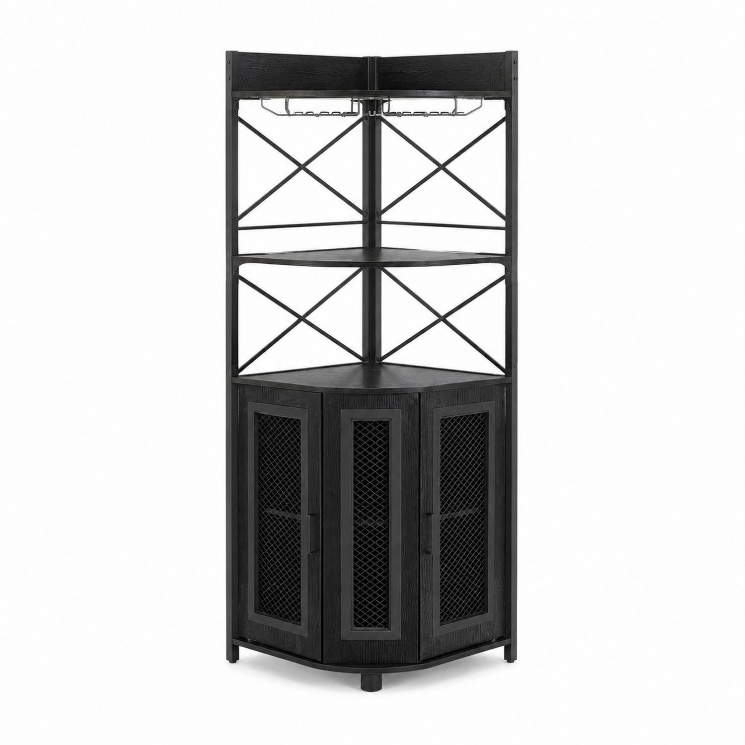 Angoliera Portabottiglie in Metallo e Legno Nero 180cm