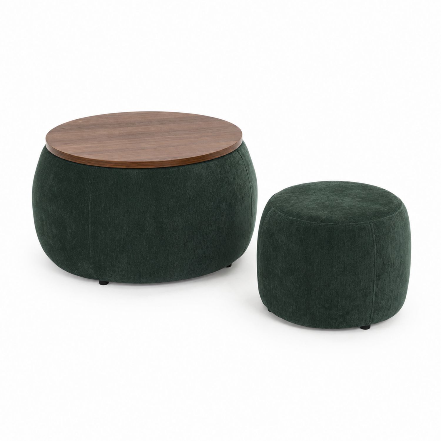 Set di Pouf e Tavolino Rotondo Verde in Tessuto e Legno