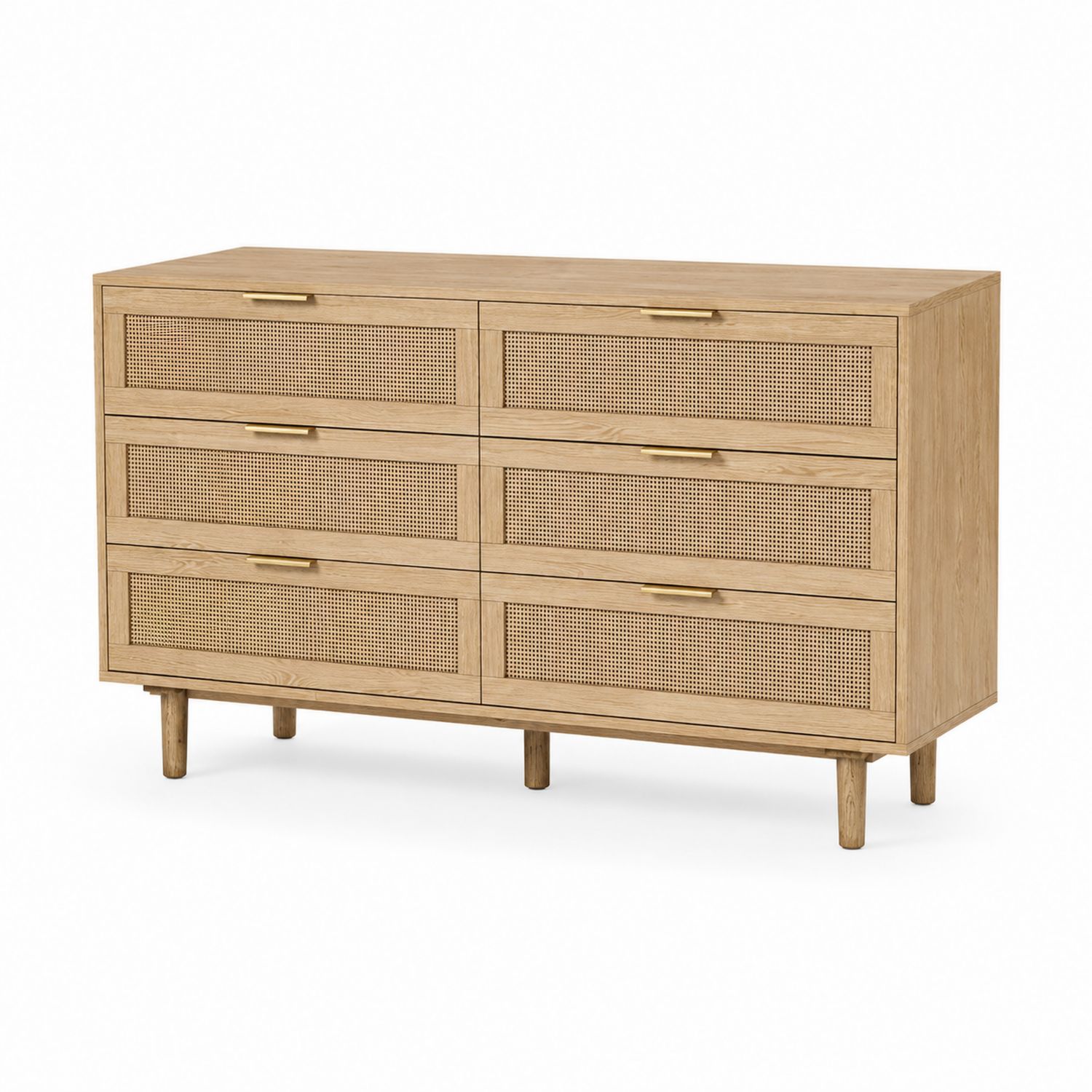 Cassettiera in legno di quercia e rattan con 6 cassetti