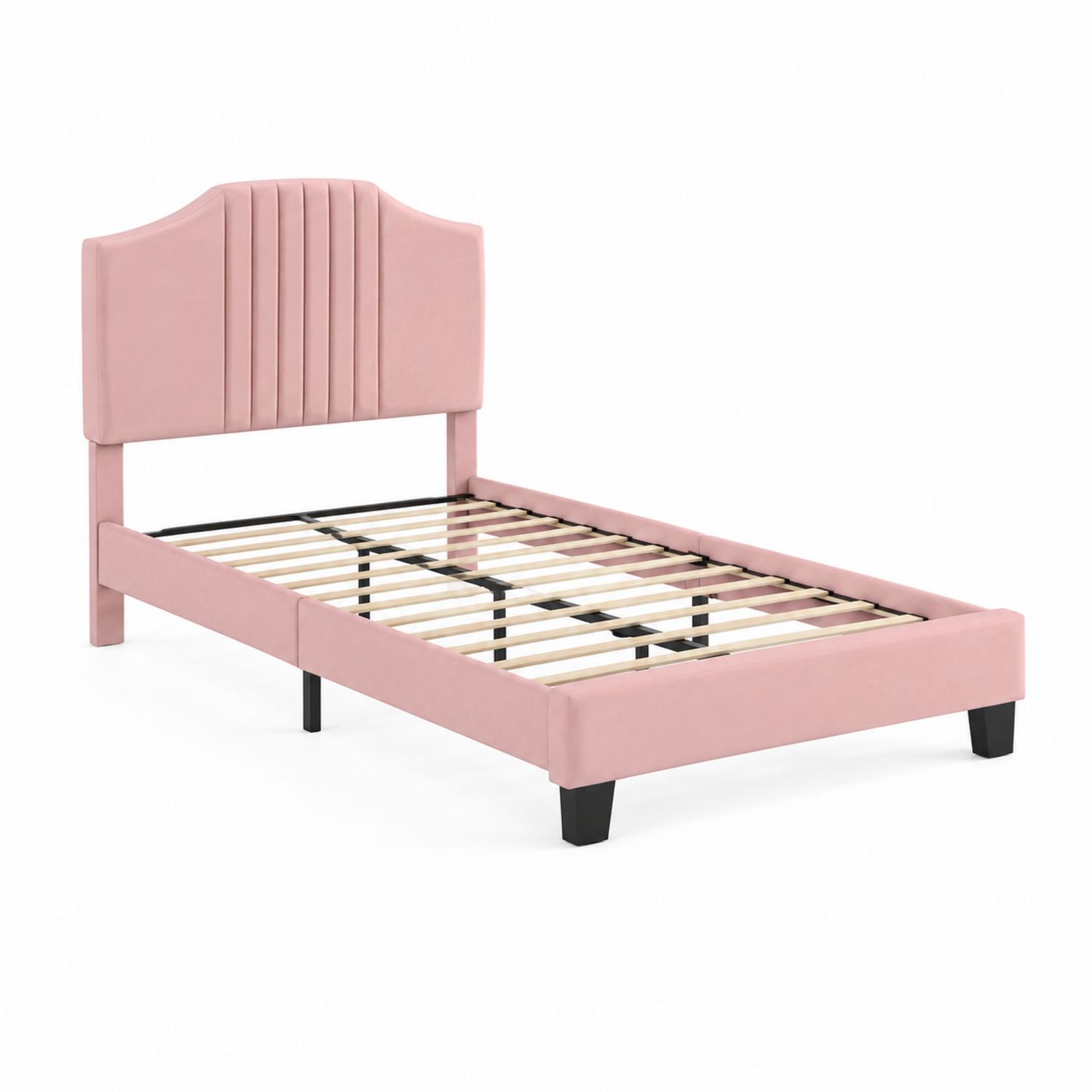 Letto singolo in velluto rosa 200x90 cm con struttura in legno e metallo
