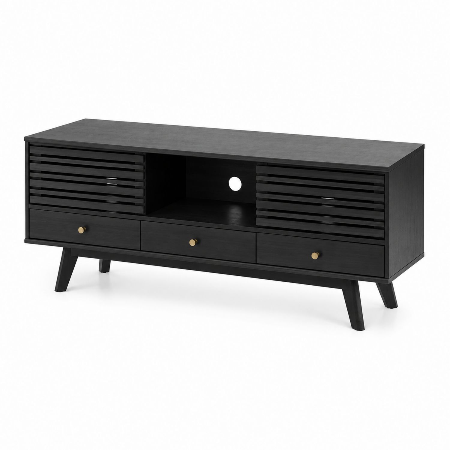 Mobile TV in legno con cassetti e vani Nero