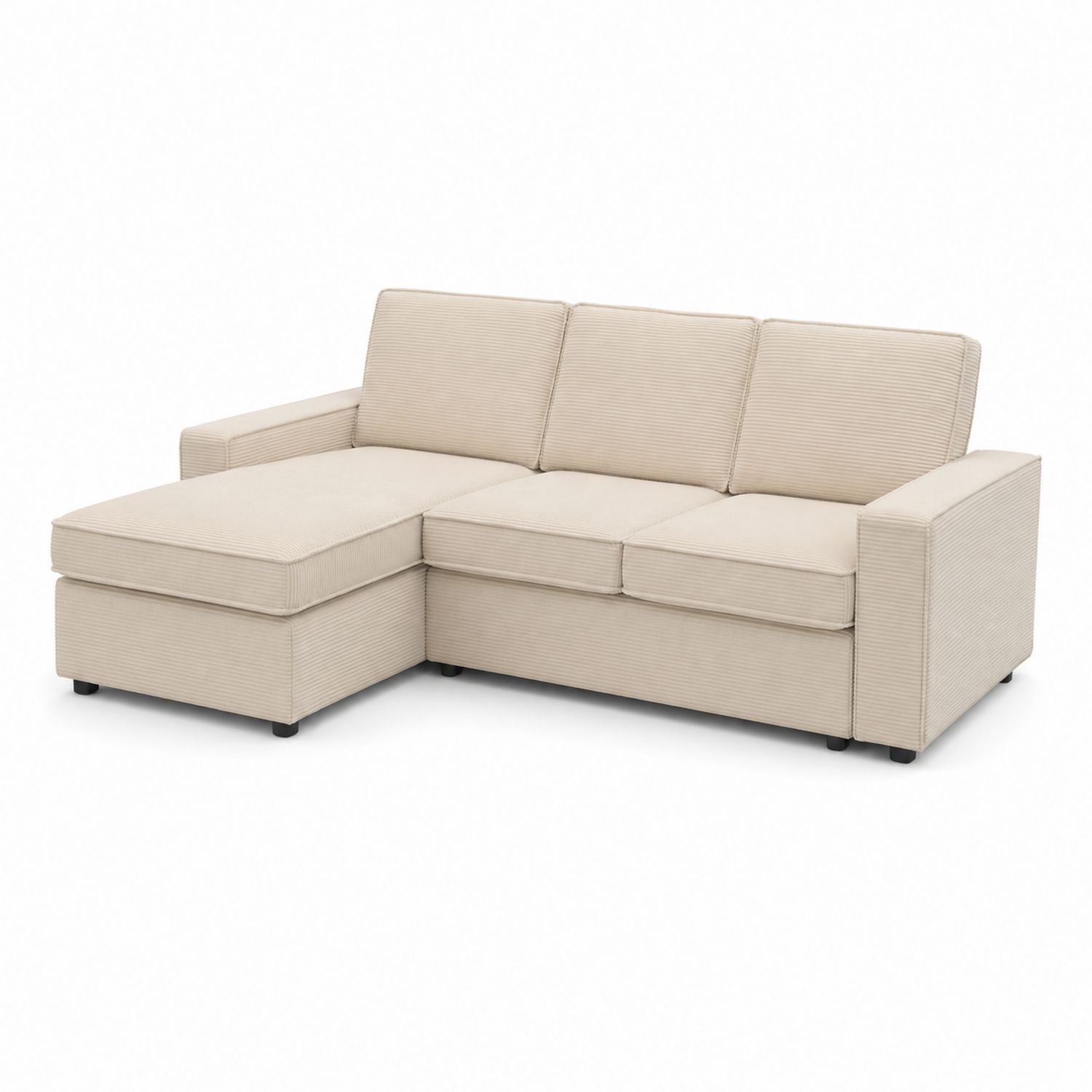 Divano angolare in tessuto beige con chaise-longue