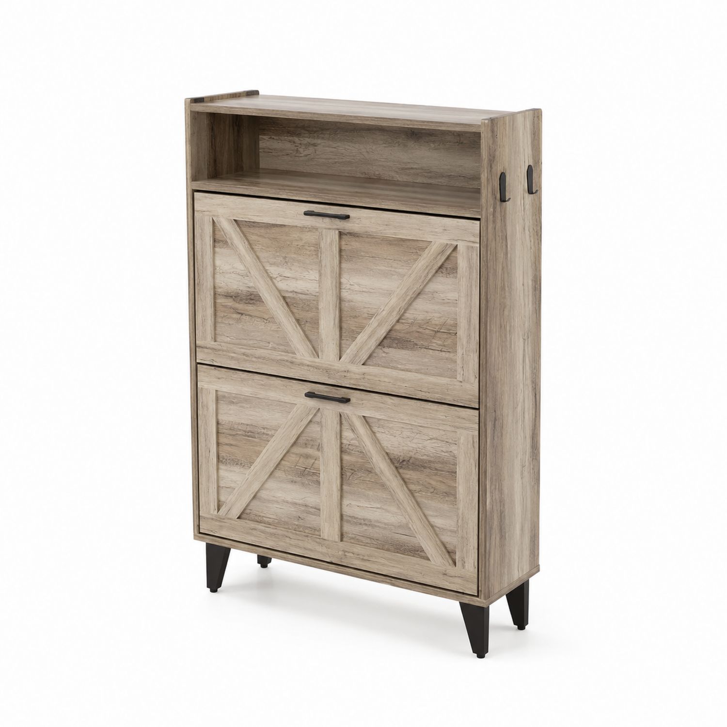 Scarpiera a Due Ante in Legno MDF e Metallo