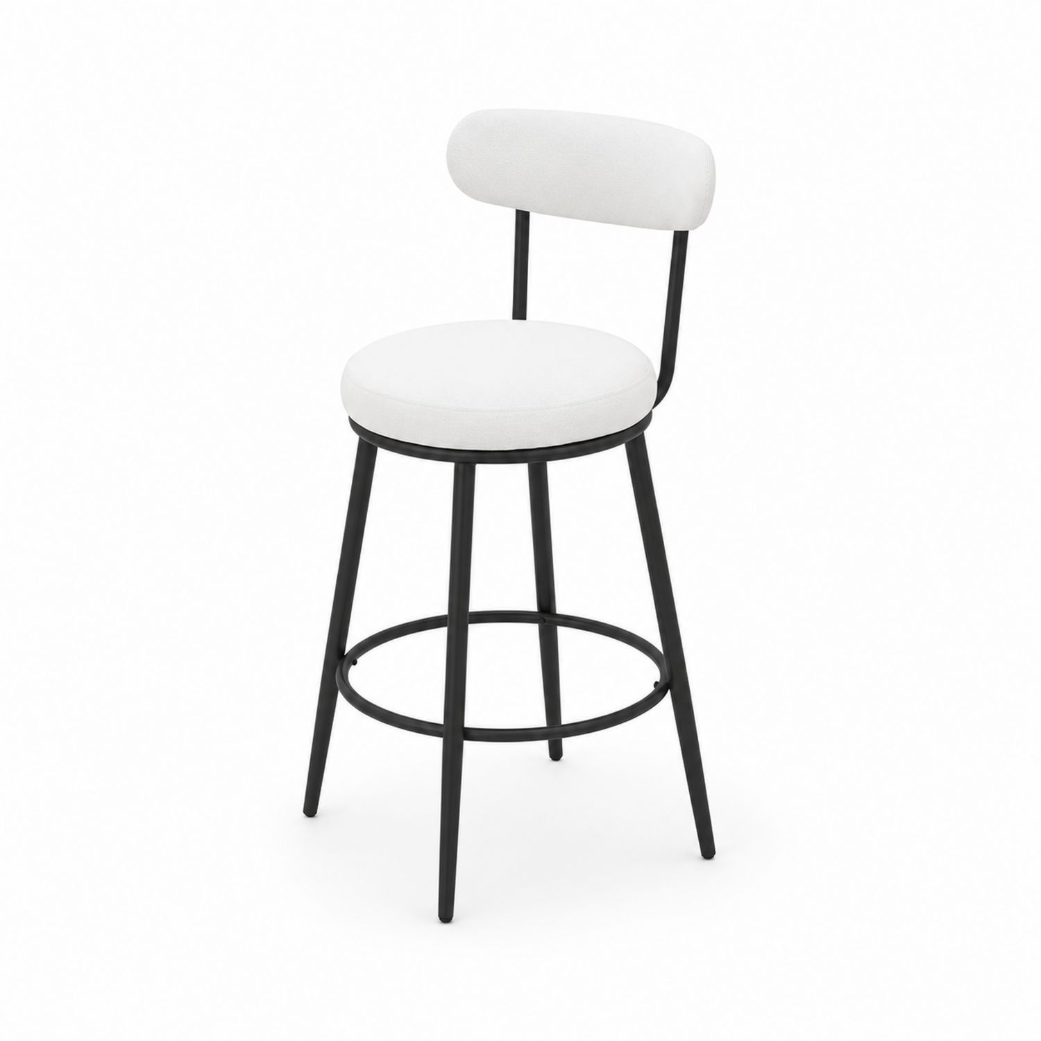 Sgabello da Bar in Metallo con Rivestimento in Tessuto Bianco