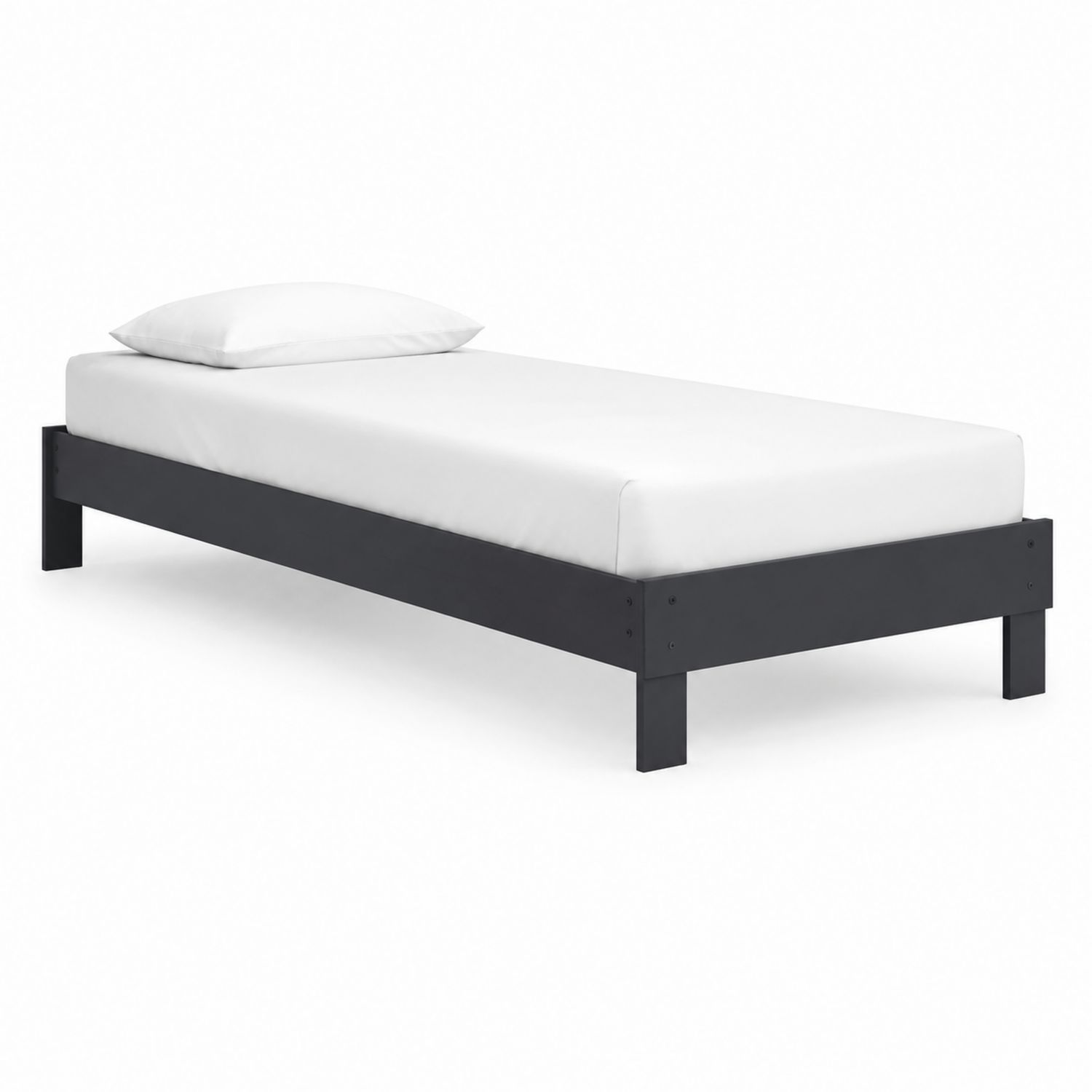 Letto Singolo in Legno Verniciato Nero con Materasso in Schiuma