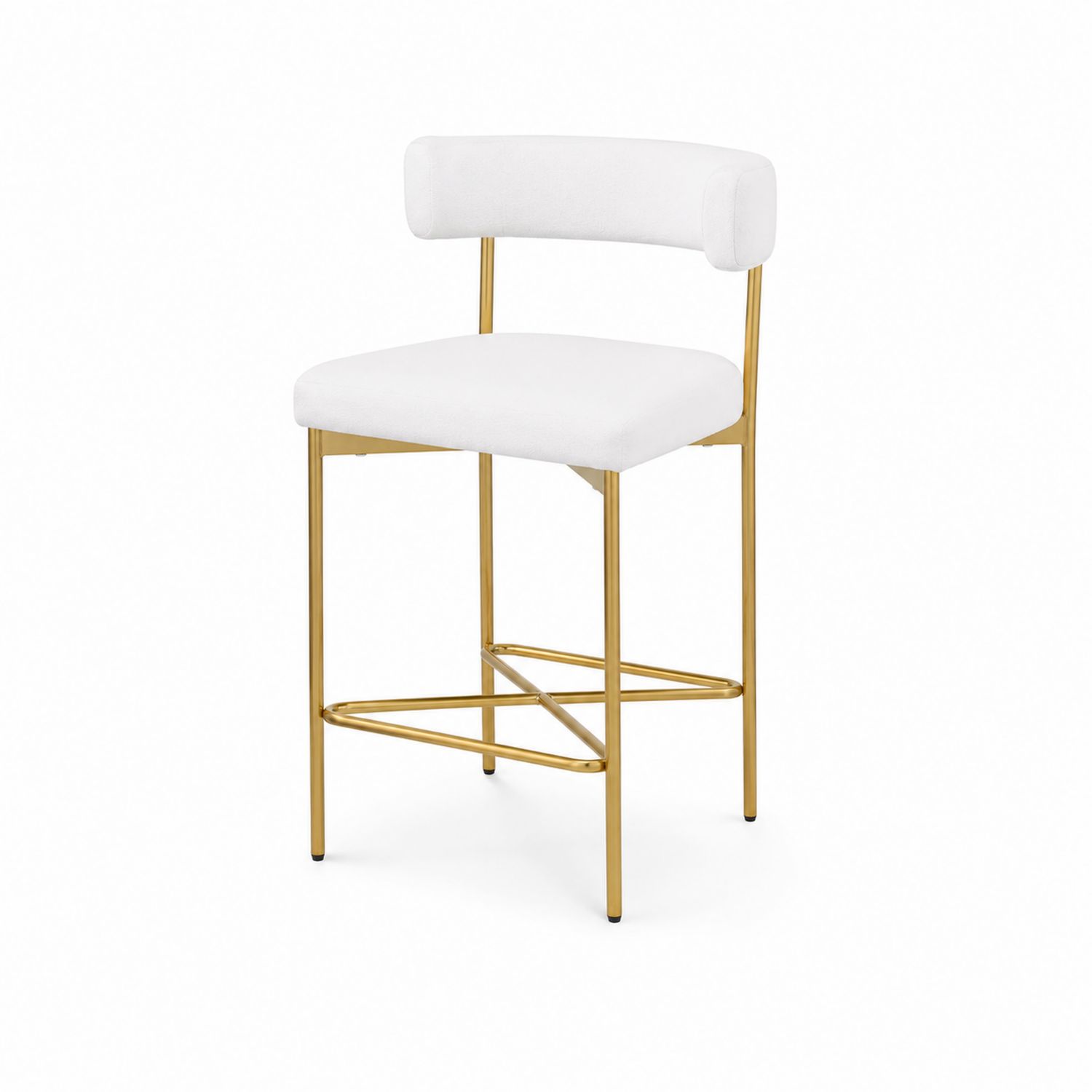 Sgabello in Tessuto Bianco e Metallo Dorato
