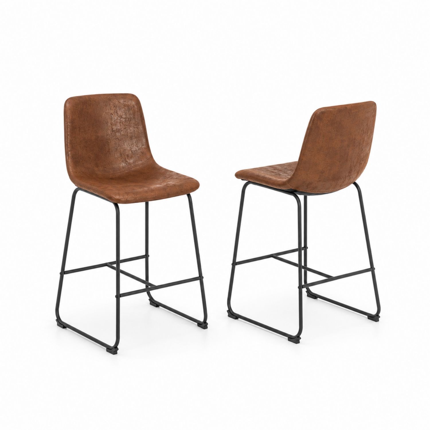 Set di 2 sgabelli da bar in pelle sintetica marrone e metallo nero