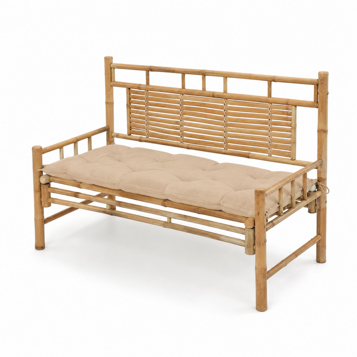 Panca in bambù con cuscino beige