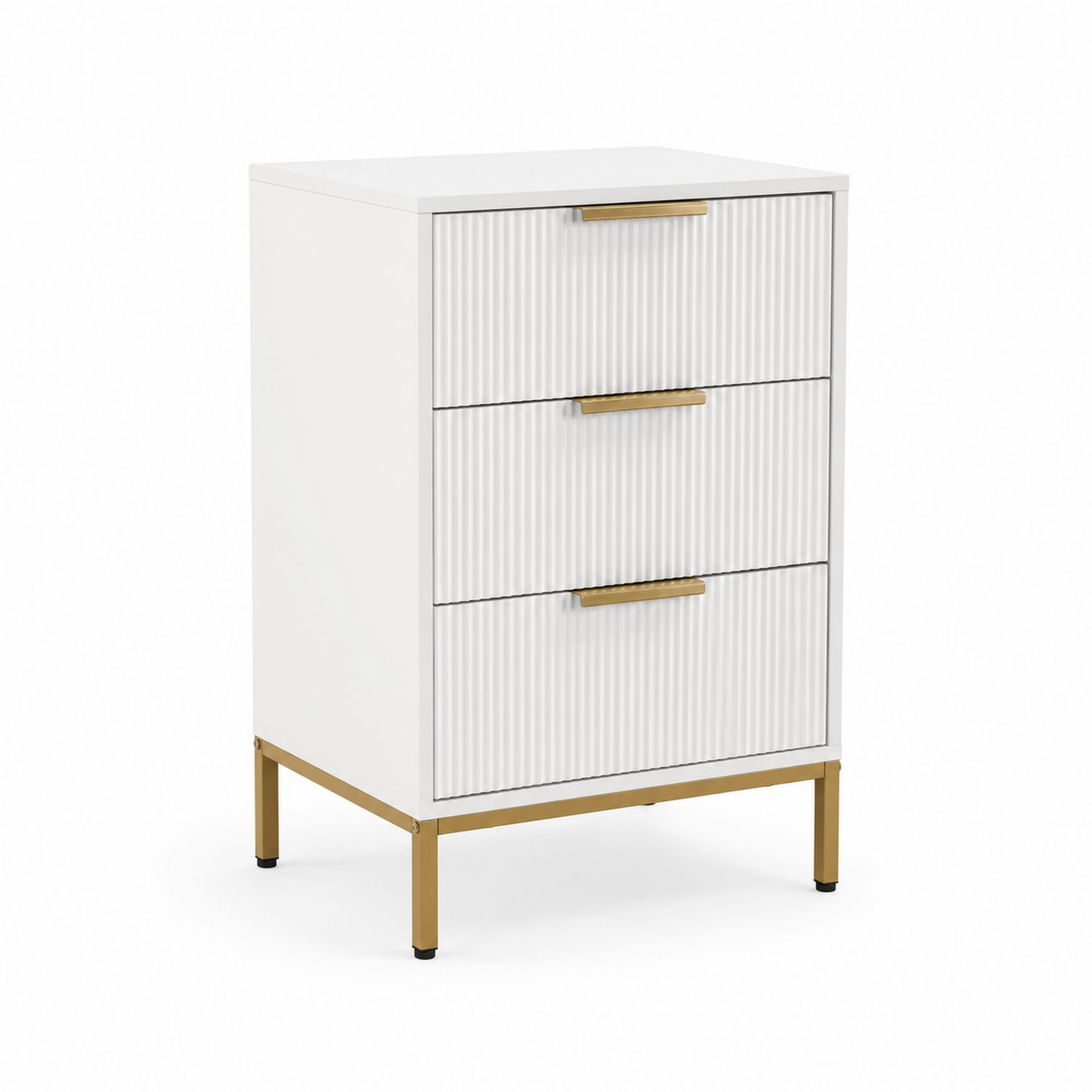 Comodino in MDF con gambe in metallo, 45x35x70 cm, Bianco e Dorato
