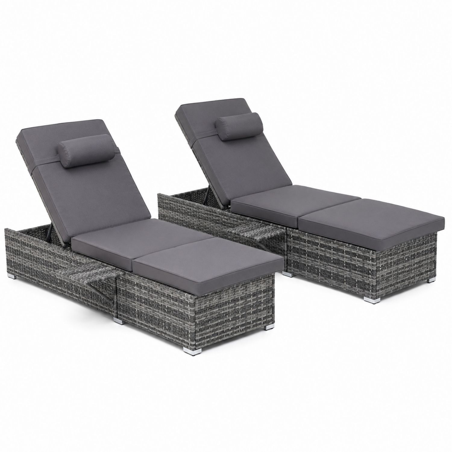 Set di 2 lettini in rattan con cuscini regolabili grigi